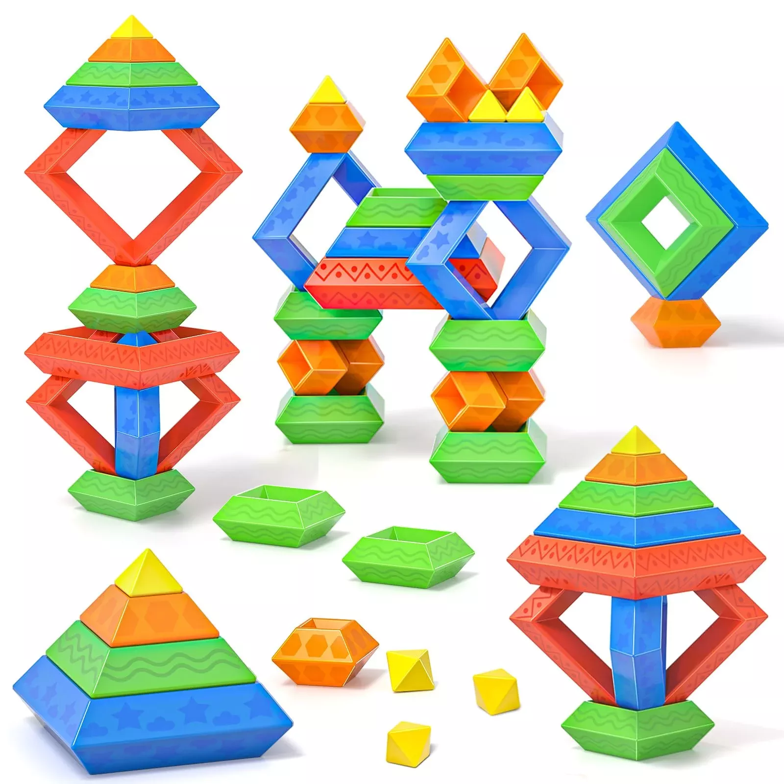 Blocks Building Toys For Toddlers 1-3 3-5, Pyramid Stacking Blocks Pre