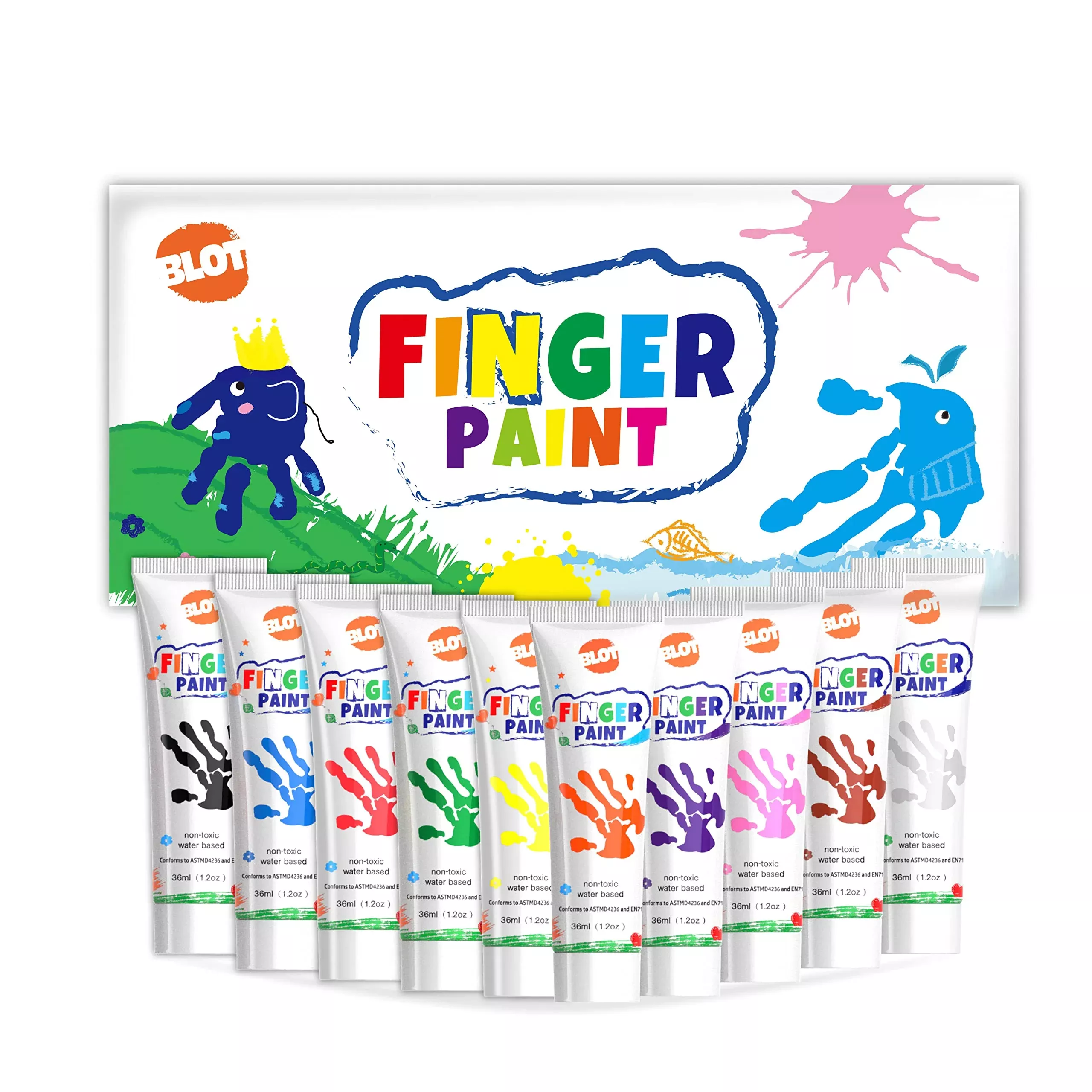 BLOT Kids Finger Paint Set, Washable, 36ml, Multi-Color,