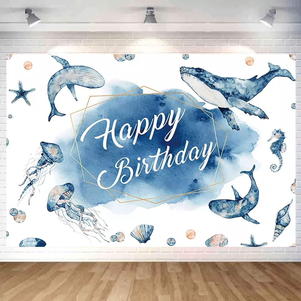 Blue Ocean Happy Birthday Backdrop Decorations Marine Animals Happy Bi
