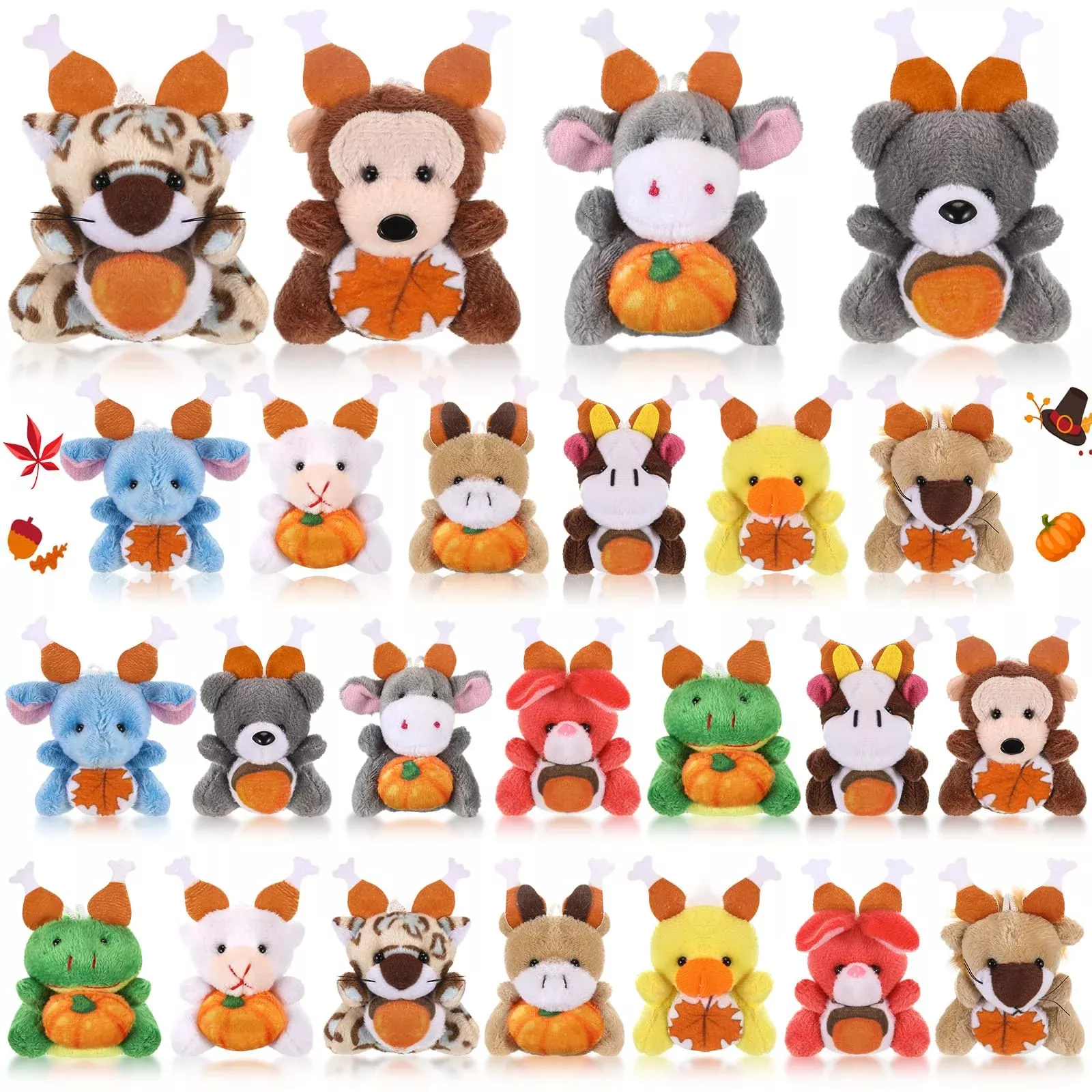 Blueweenly 24 Pcs Mini Thanksgiving Stuffed Animal Bulk Fall Small Plu