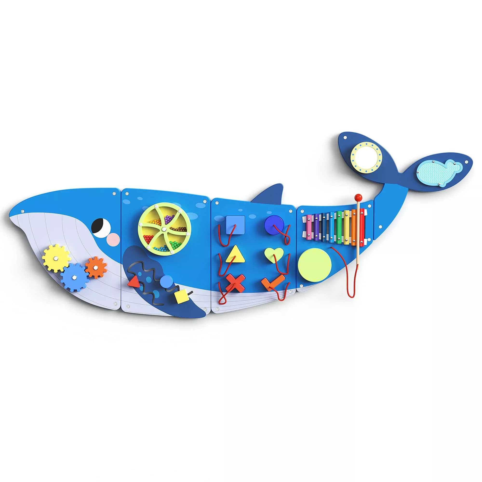 BlueWood Whale Wall Busy Board - Montessori Sensory Activity Center, W