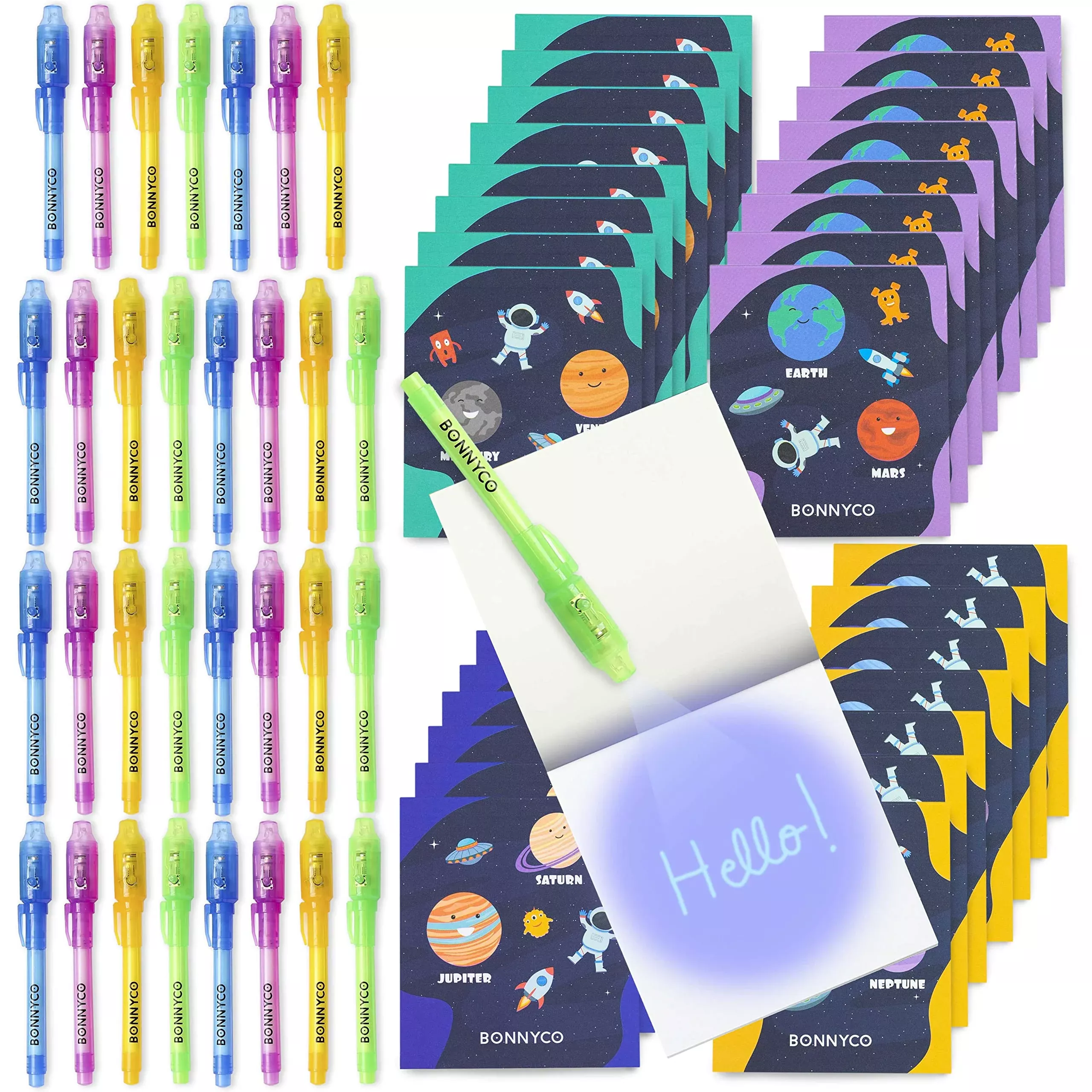 BONNYCO Spy Pen Set with Invisible Ink, 32 Pieces, Space Theme