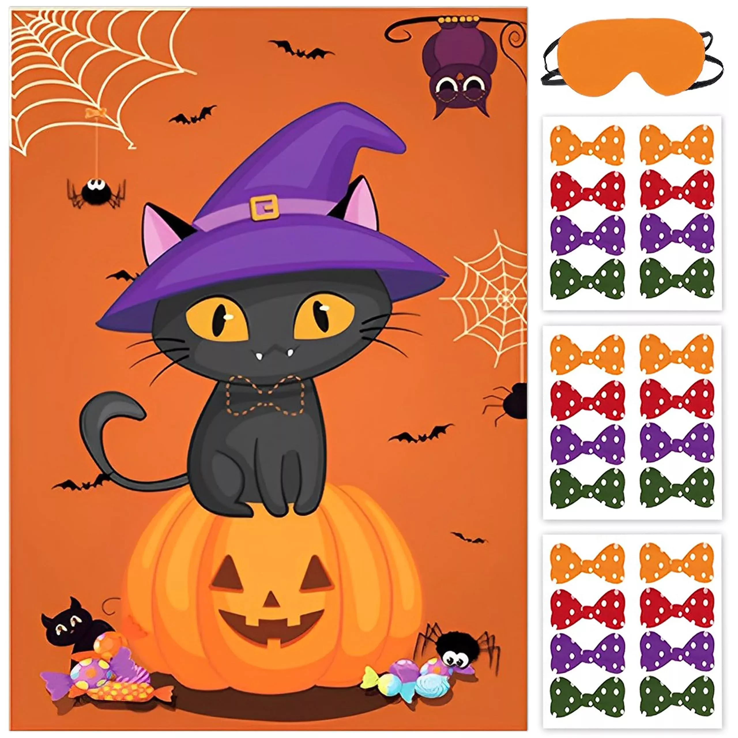 BORAMDO Pin The Bowtie on Cat Game, Medium, Cat Bowtie, 24