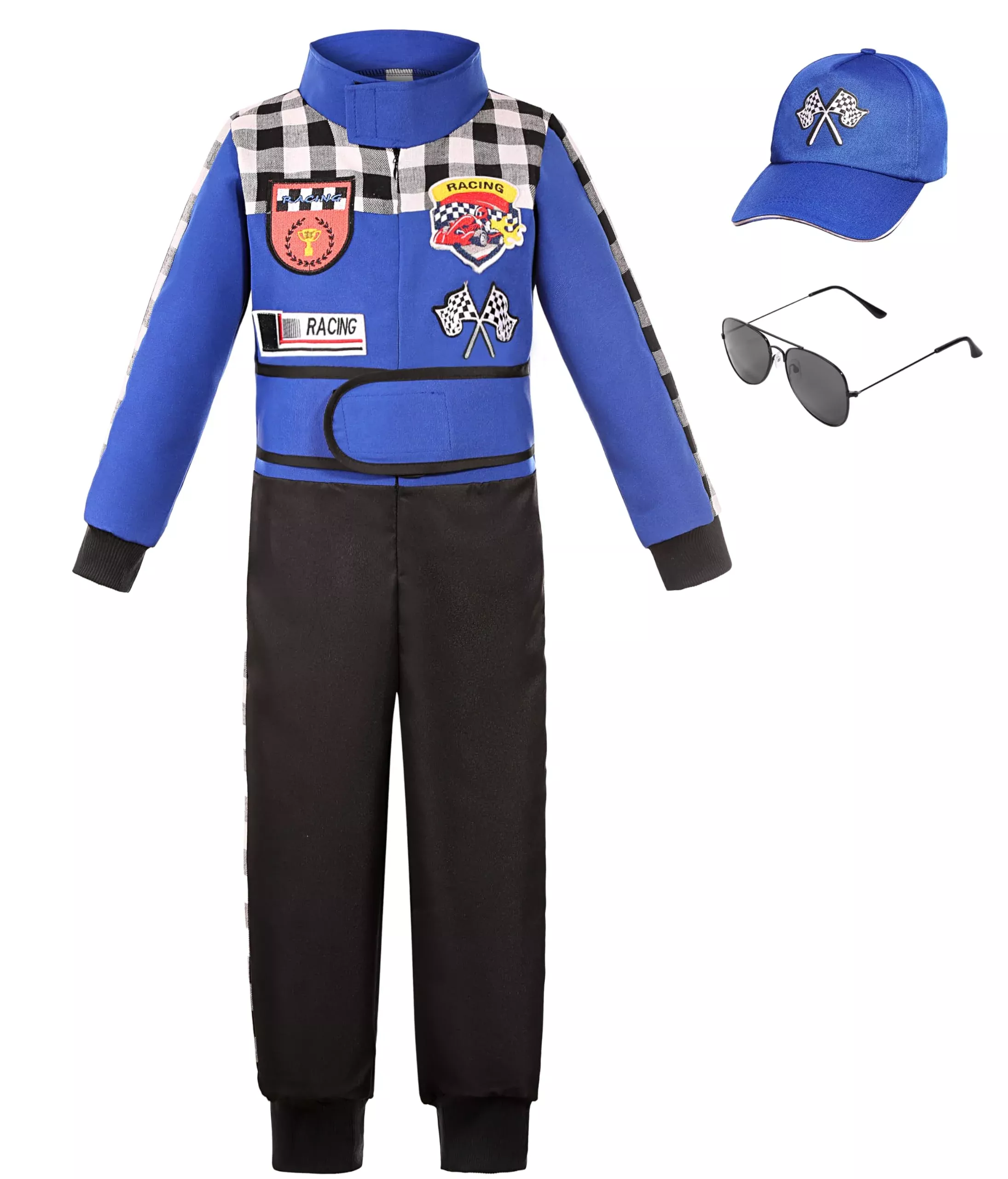 Bordazor Kids Racing Suit Costume for Ages 3-10, Blue, Polyester