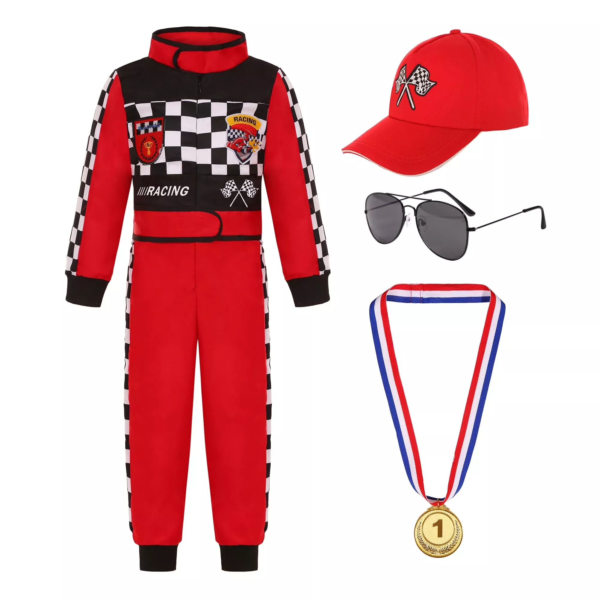 Bordazor Racer Bodysuit Set for Kids, 9-10 Years, Red