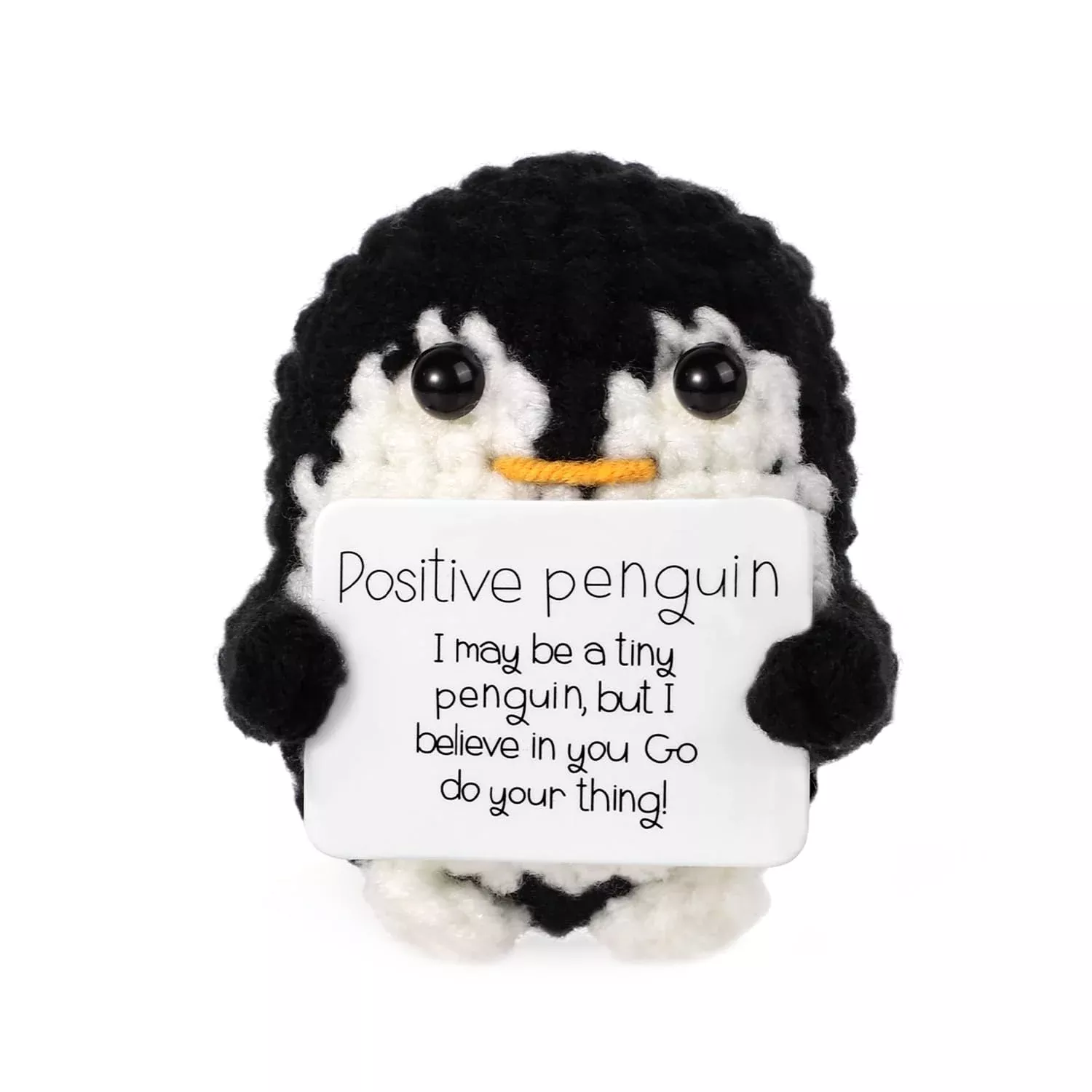 BOXOB Positive Penguin Doll, Wool Yarn, Black, 5.5x6.5