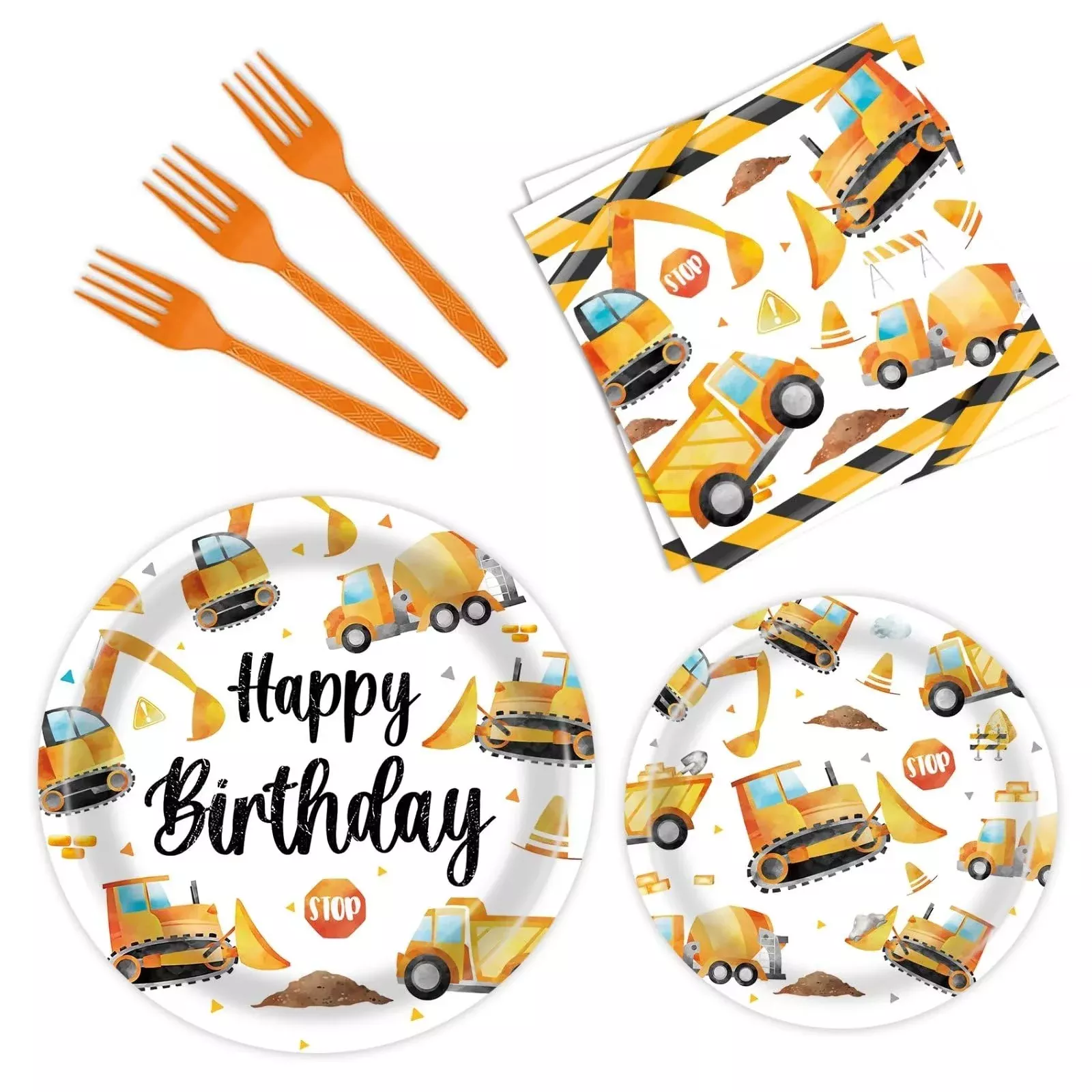 BQK Construction Party Supplies Set, 96 Pieces, Mixed Color, 9 inches