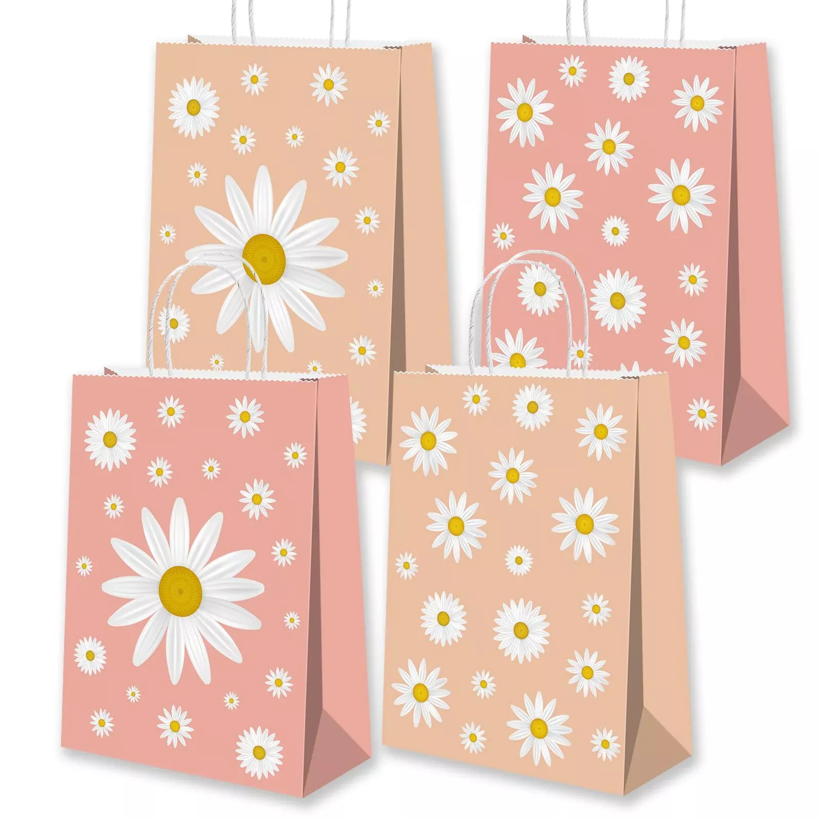 BQK Daisy Gift Bags, Pink, 5.9"x3.2"x8.