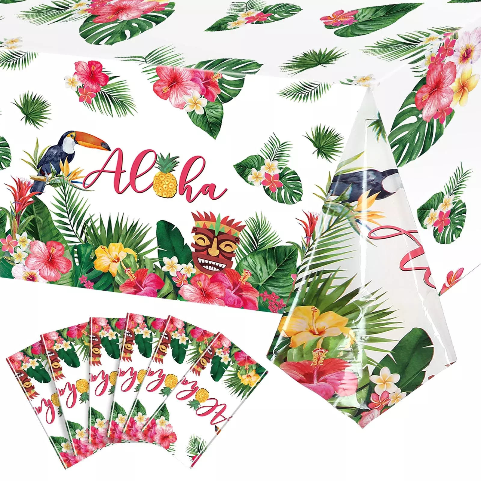 Breling Tropical Tablecloths for Hawaii Themed Parties, 54"x108", 6