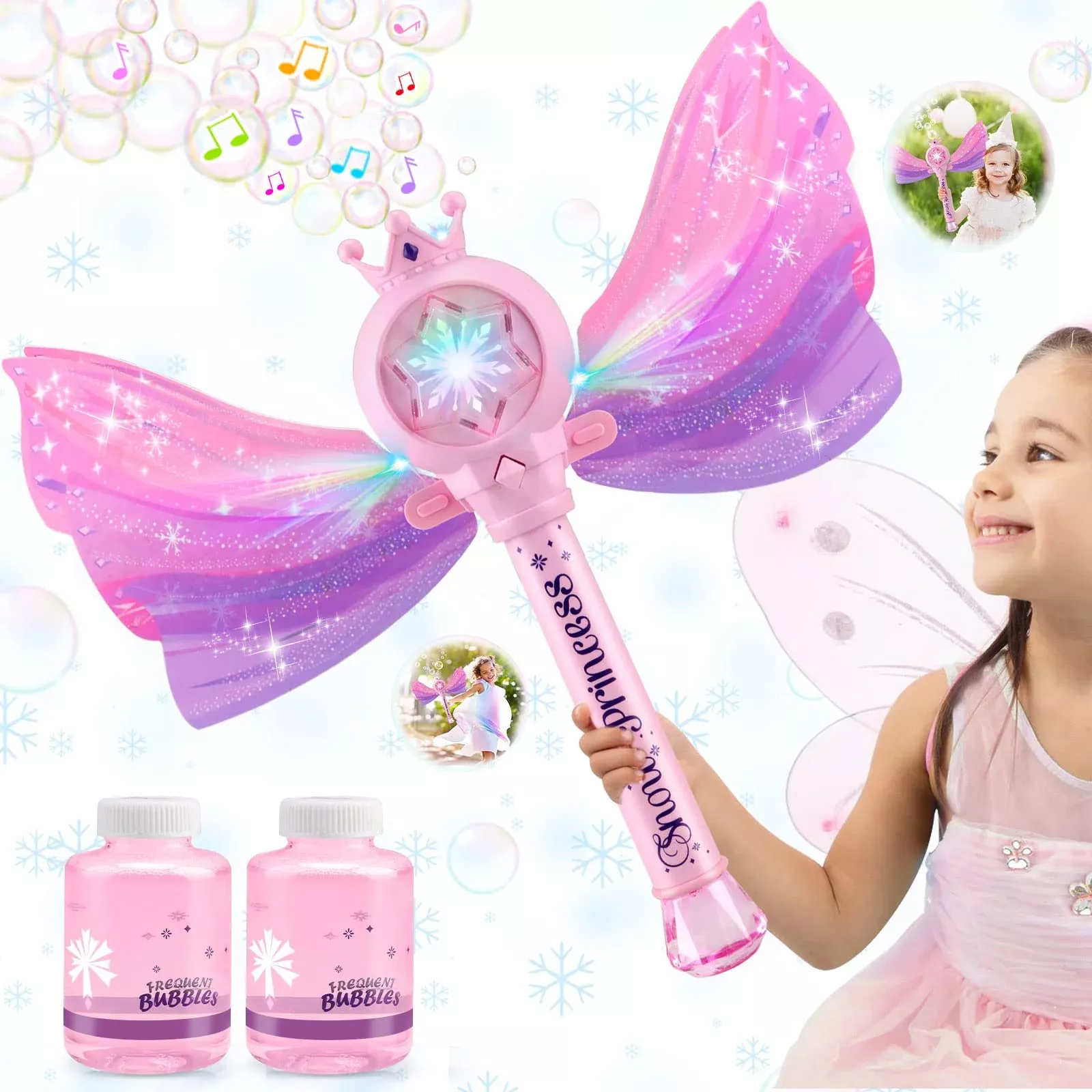 Britik Bubble Wands for Kids - Pink LED Light & Music 13.2 inches