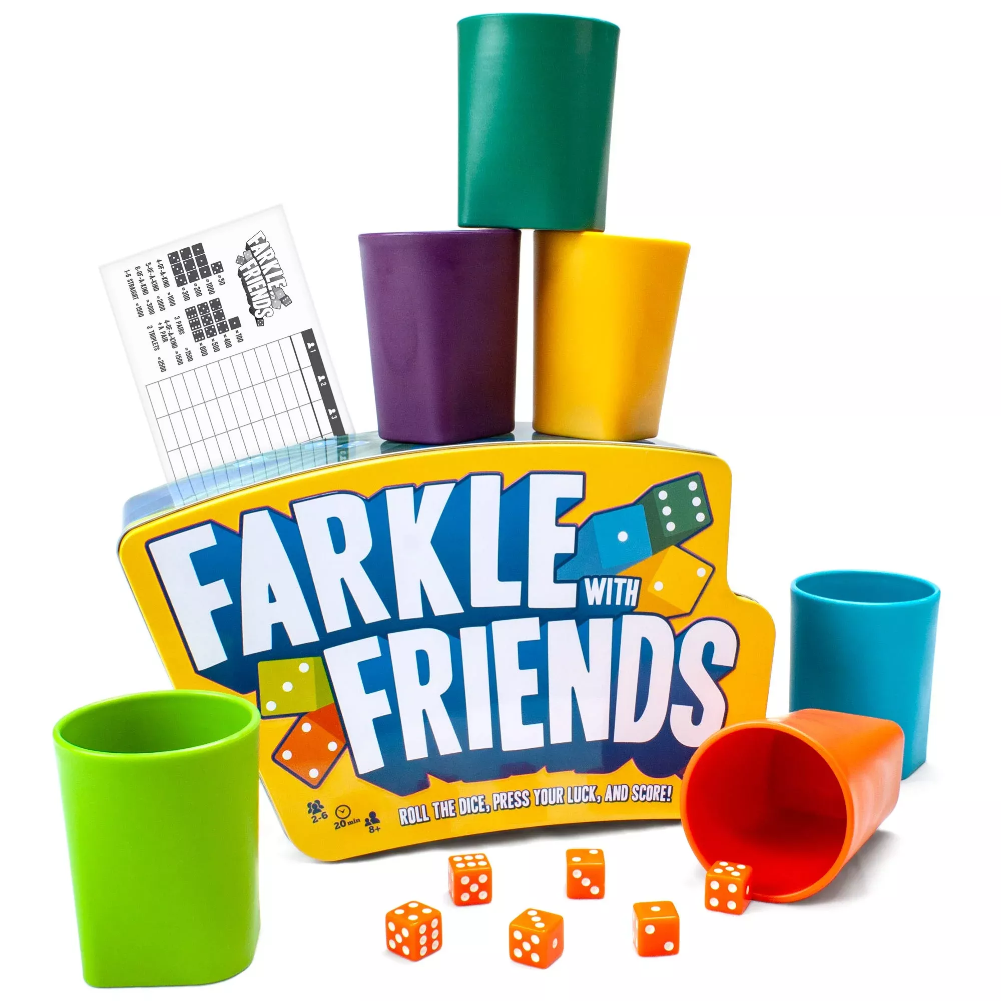 Brybelly Farkle Dice Game - 2-6 Players, Includes 6 Dice Cups, 36 Dice