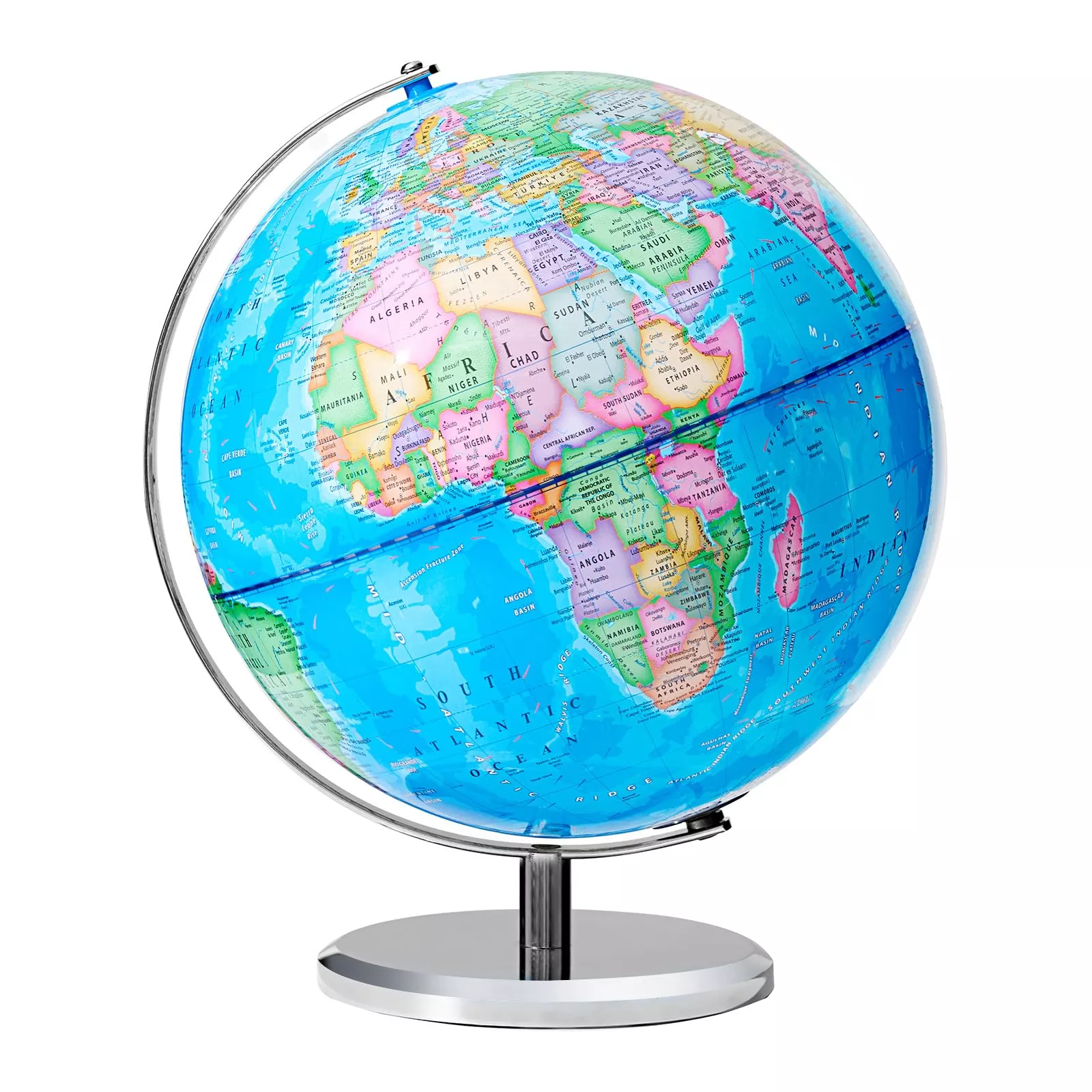 BSHAPPLUS World Globe 13-Inch Blue Metal Base Educational Tool