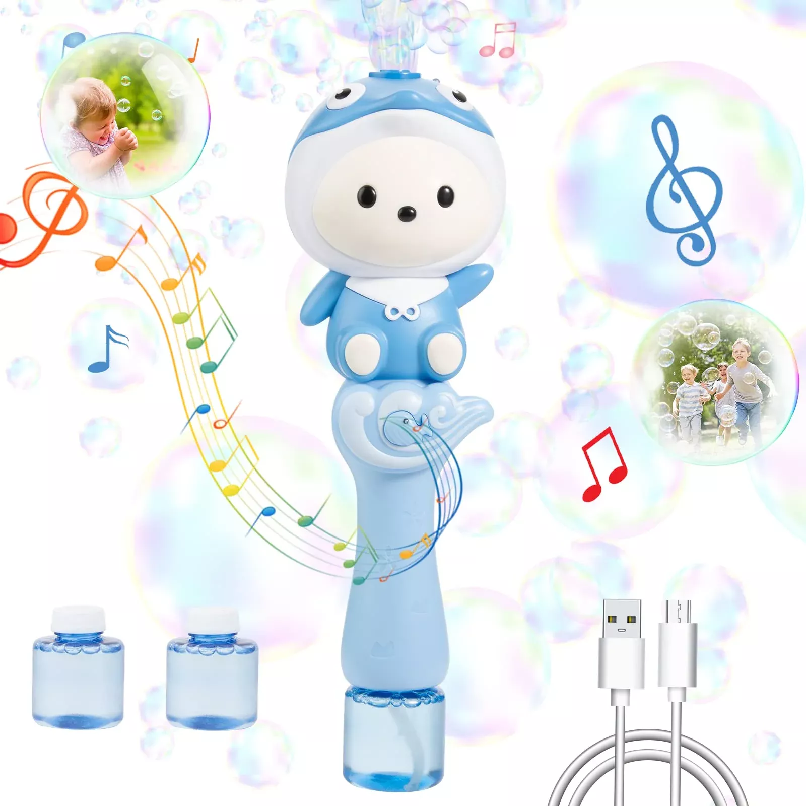 Bubbles For Kids,Cute Cartoon Blue Dolphine Automatic Bubble Wand,Usb