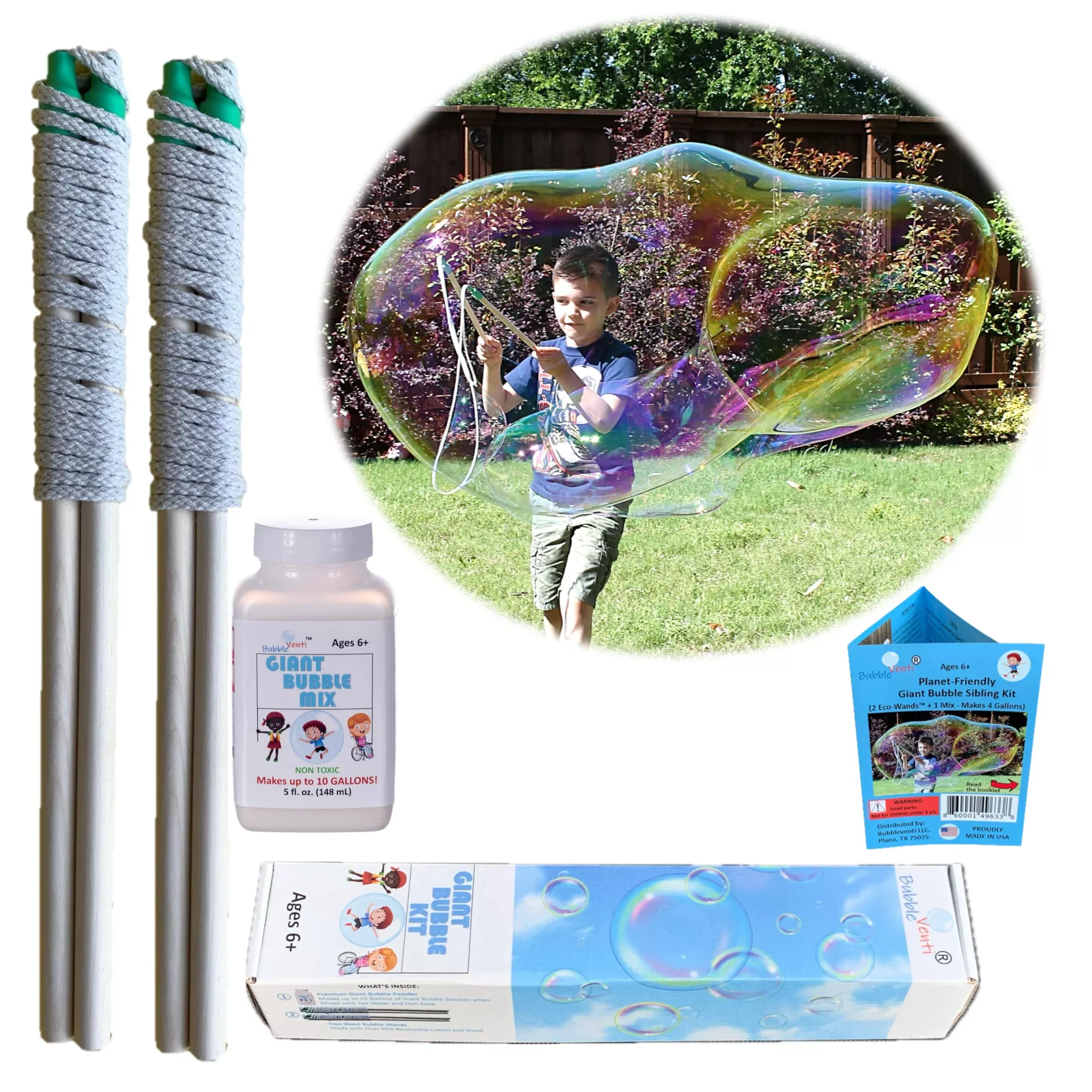 Bubbleventi Giant Bubble Kit with Wooden Wands, 12.5 x 1.