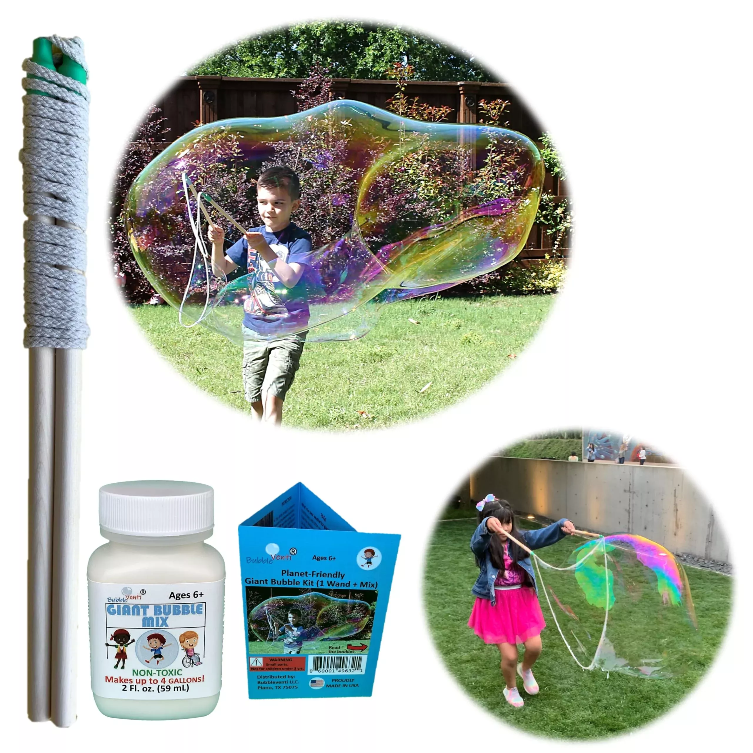 Bubbleventi Giant Bubble Wand Kit - Plant-Based, White, Complete Set