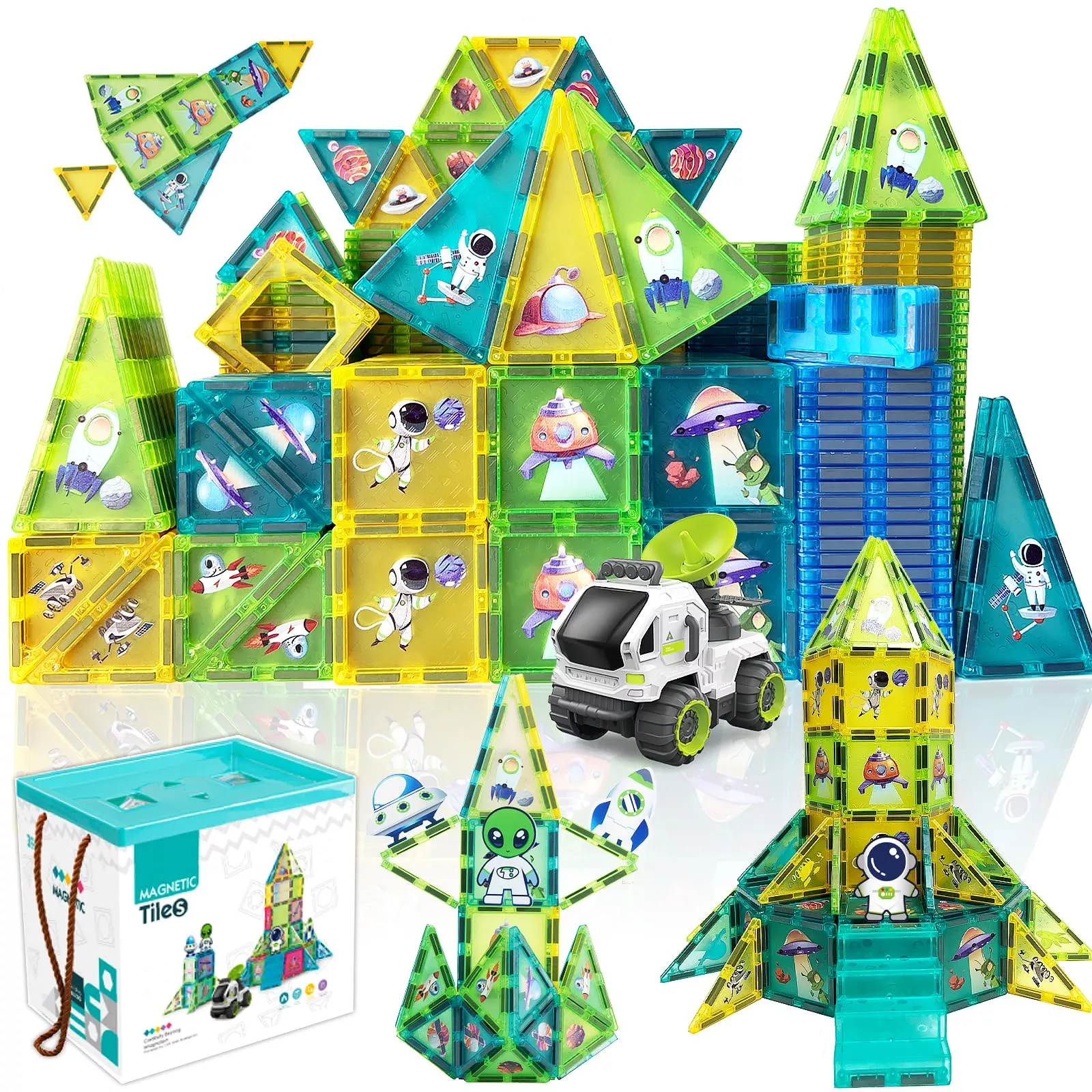Bubuqe Space Adventure Magnetic Tiles Set Educational Magnet Tiles Bui
