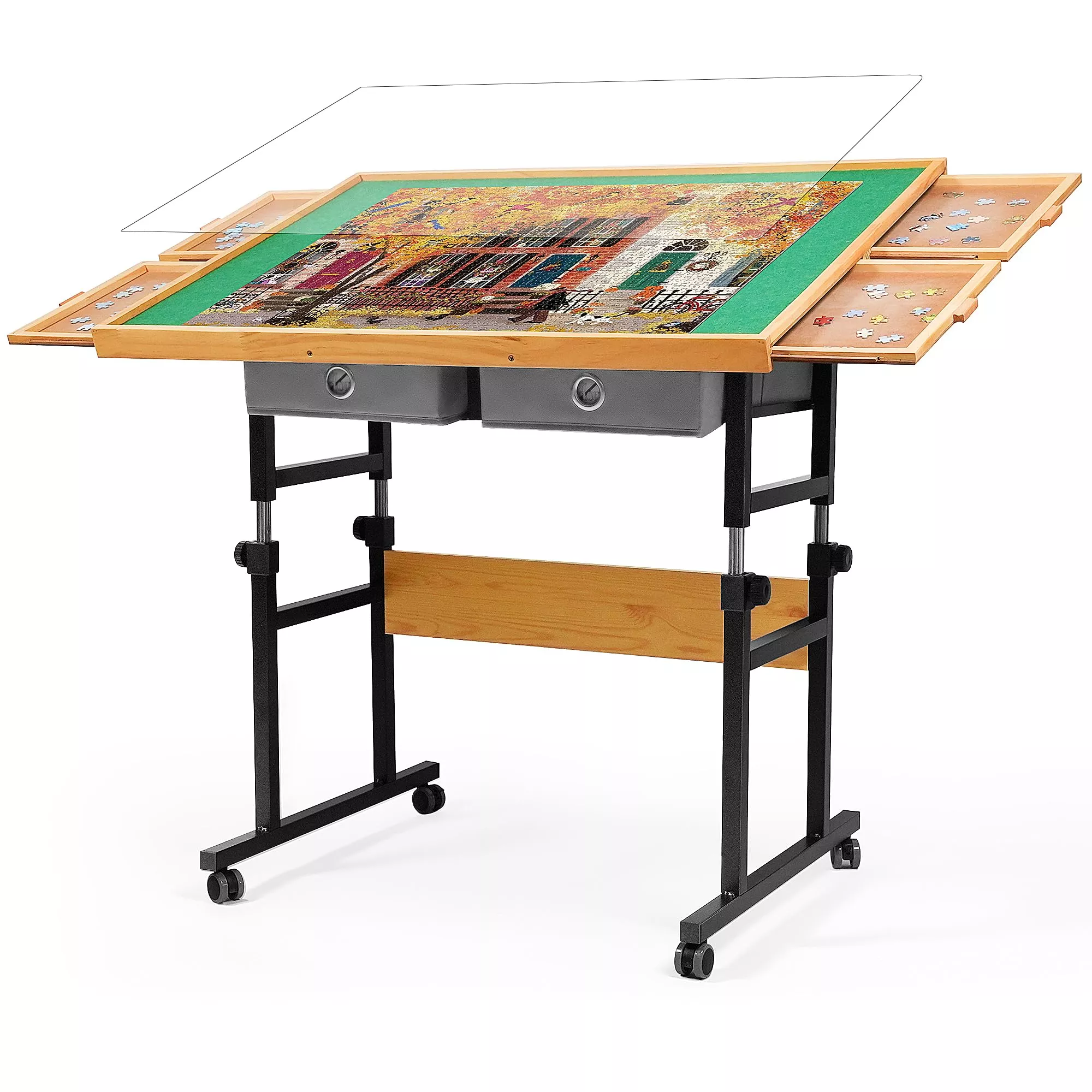 BuilderButler Puzzle Table Adjustable Height Wooden Frame Medium