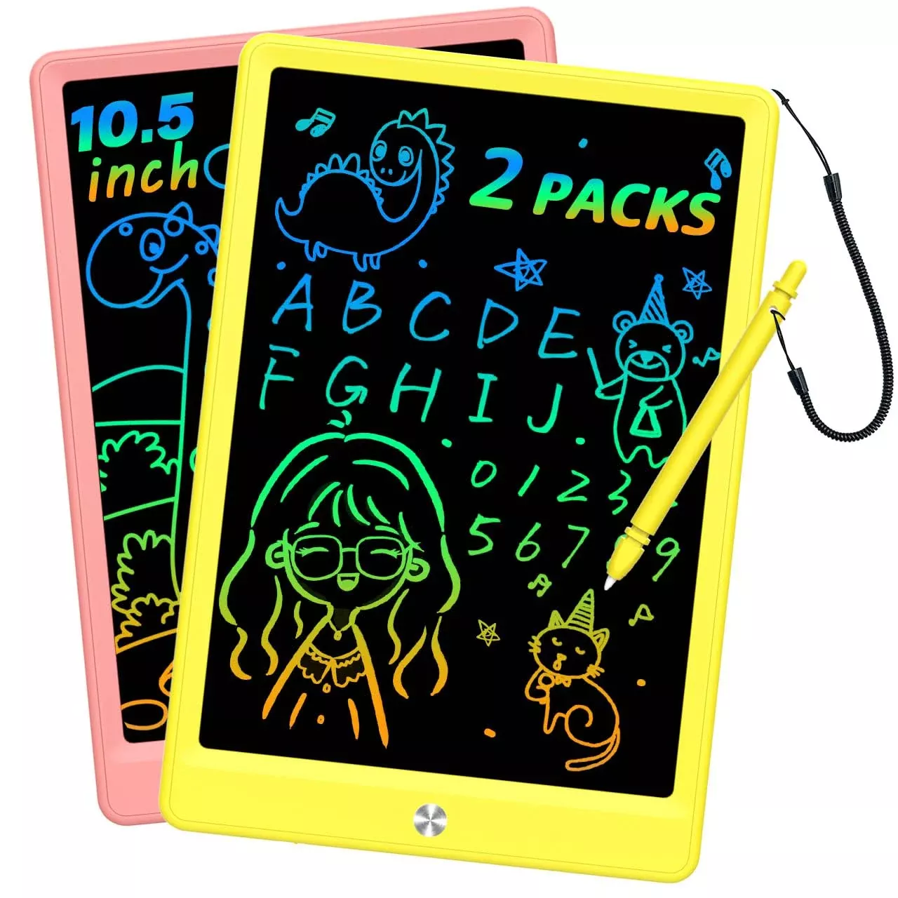 BUKEBU LCD Writing Tablet for Kids, 10.5" Pink & Yellow, Eye