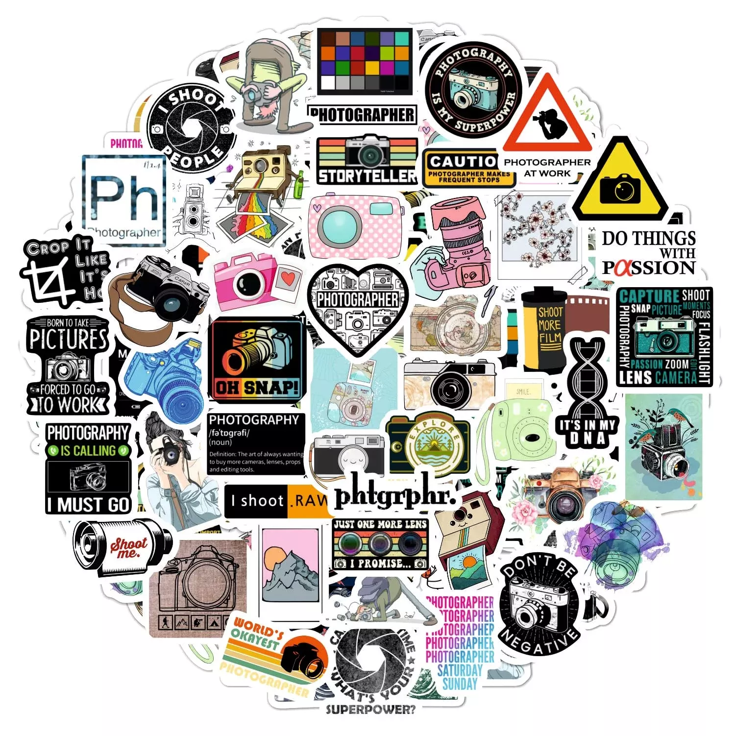 Bulbacraft 100Pcs Photography Stickers, Camera Stickers For Water Bott