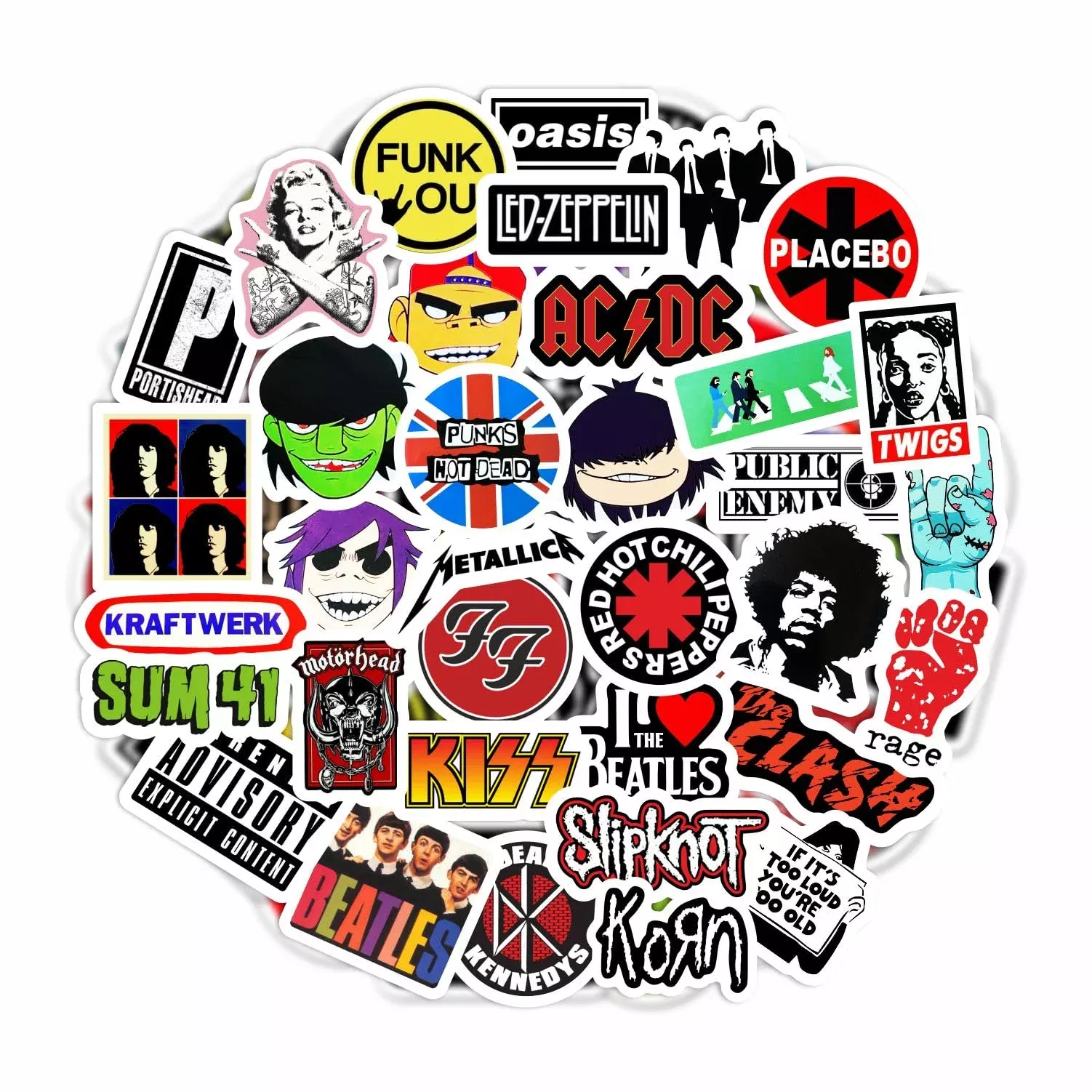 BulbaCraft Classic Rock Stickers - Vinyl Decals for Water Bottles & La
