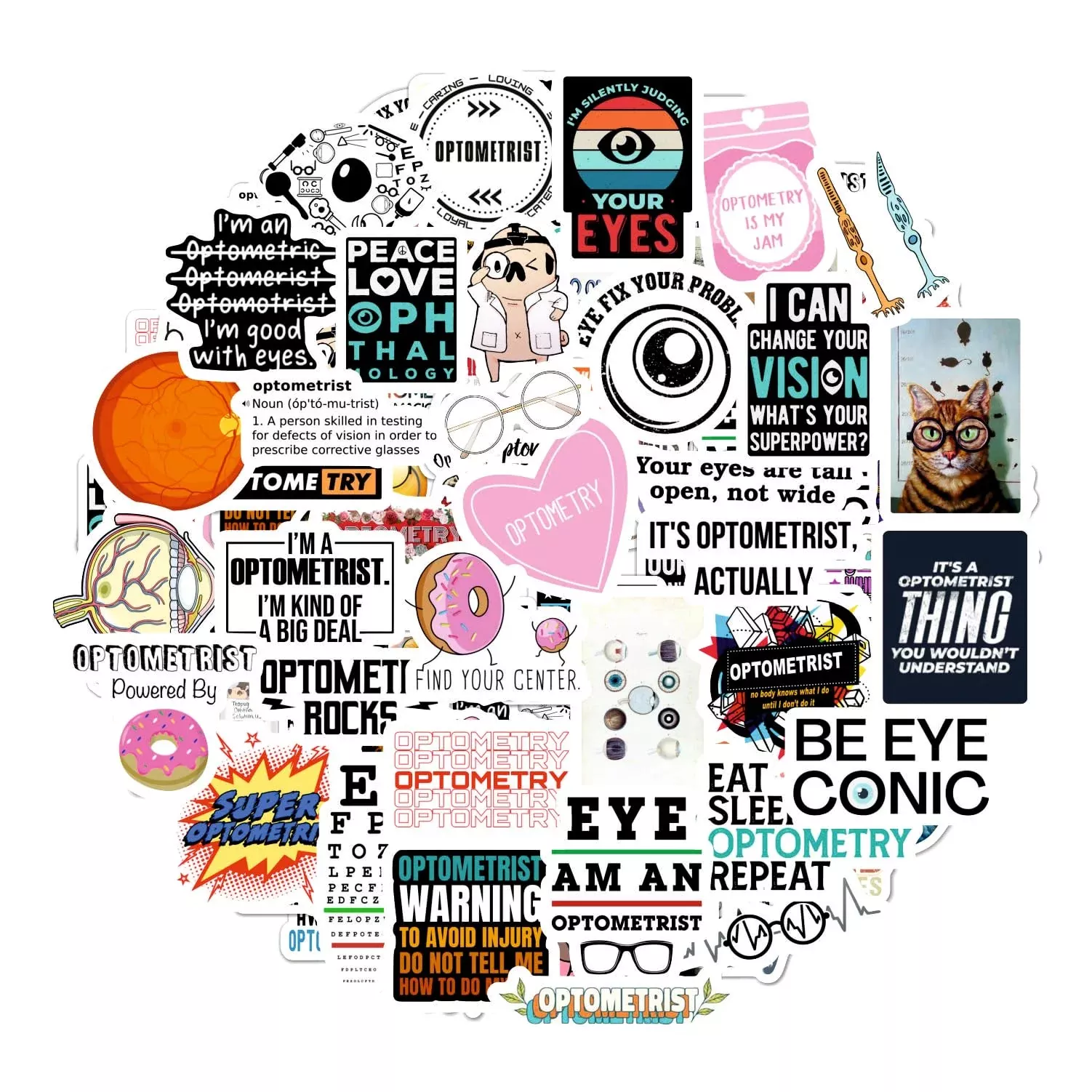 BulbaCraft Waterproof Vinyl Stickers for Eye Doctors - Colorful Decor