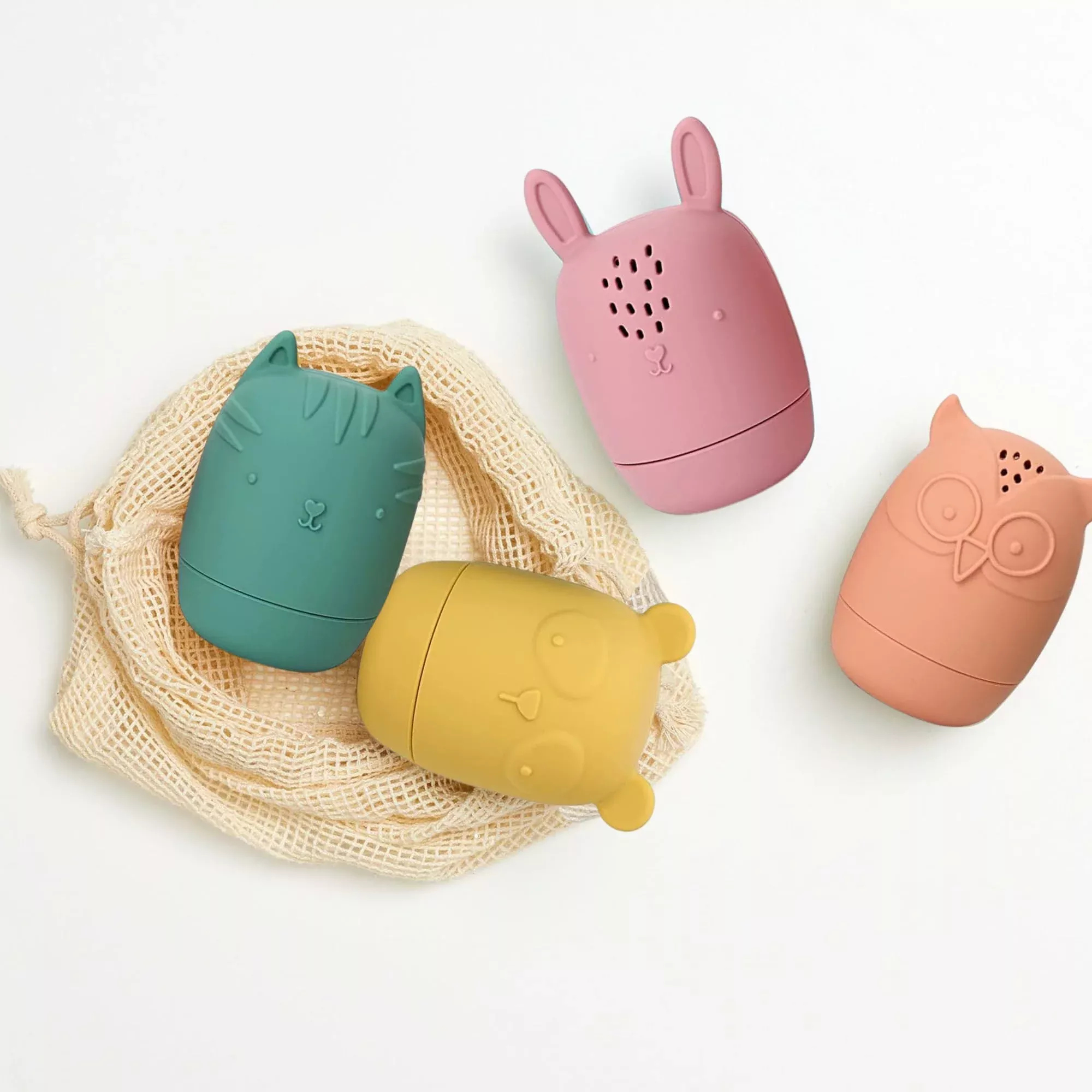 Bumble Bear Silicone Bath Toys for Kids, Mold Free, 4 Pack, Multi-Color