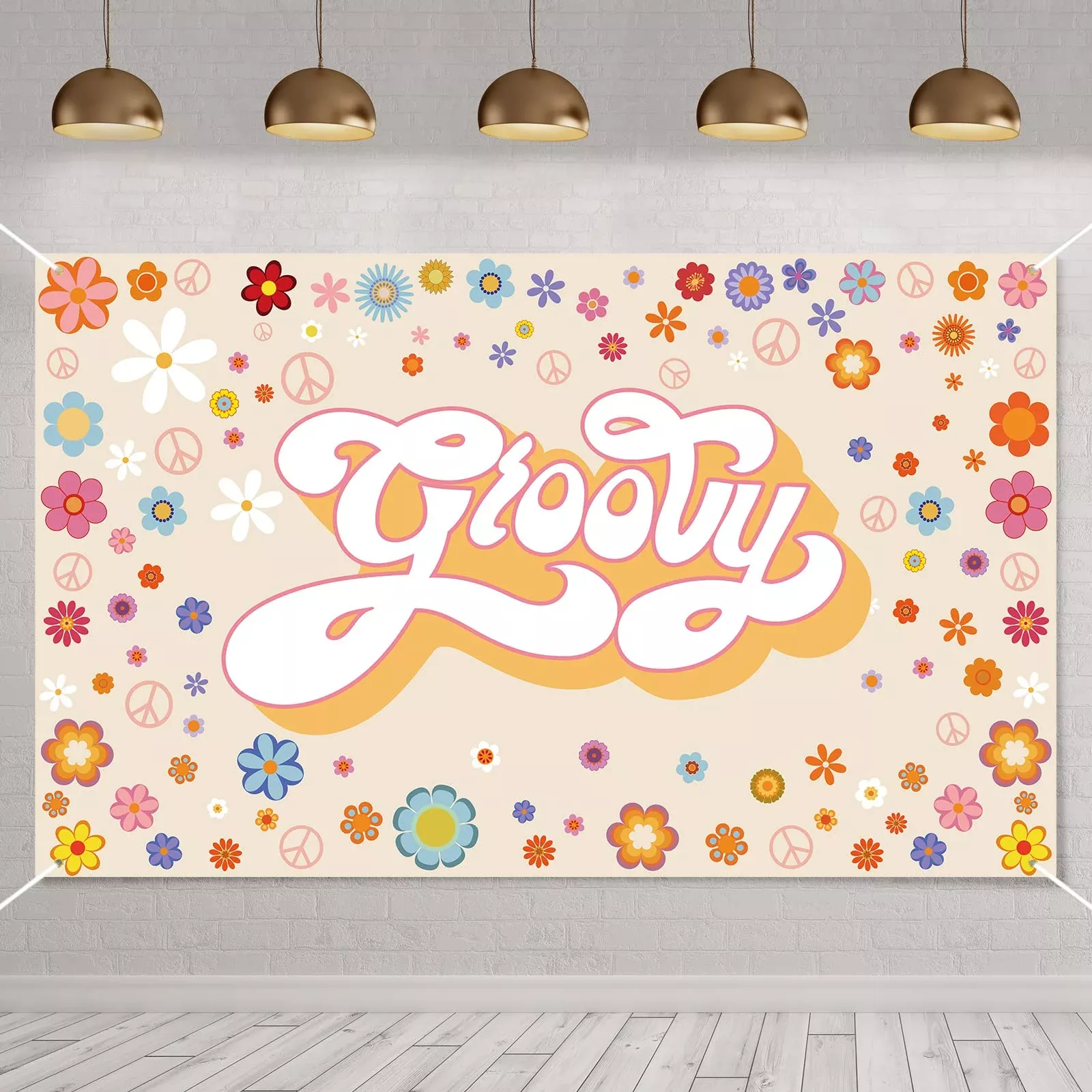 Buryeah Hippie Party Decoration Backdrop 6x3.6 ft Groovy Pattern