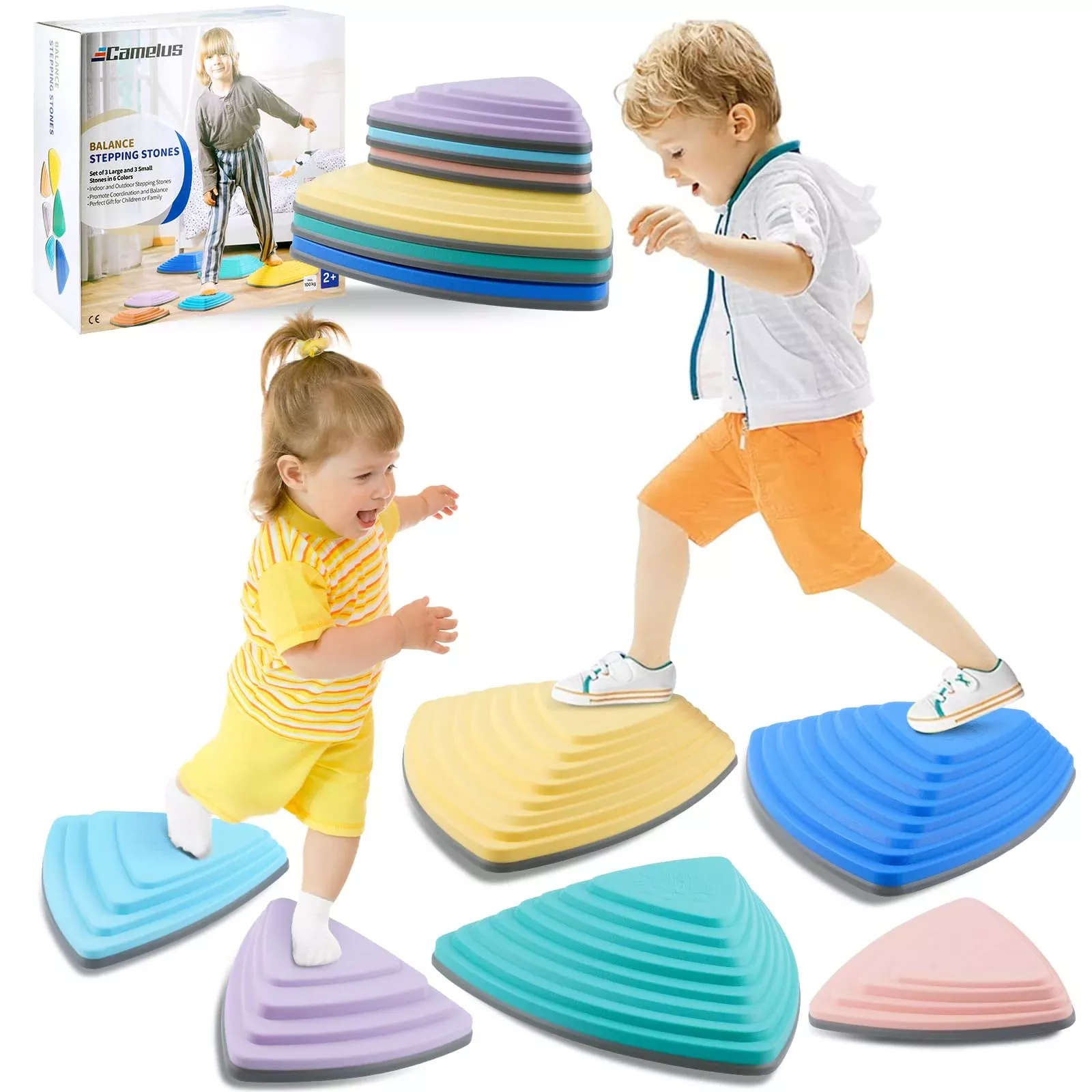 CAMELUS Stepping Stones for Kids 6 PCS Light Two Sizes Indoor Outdoor