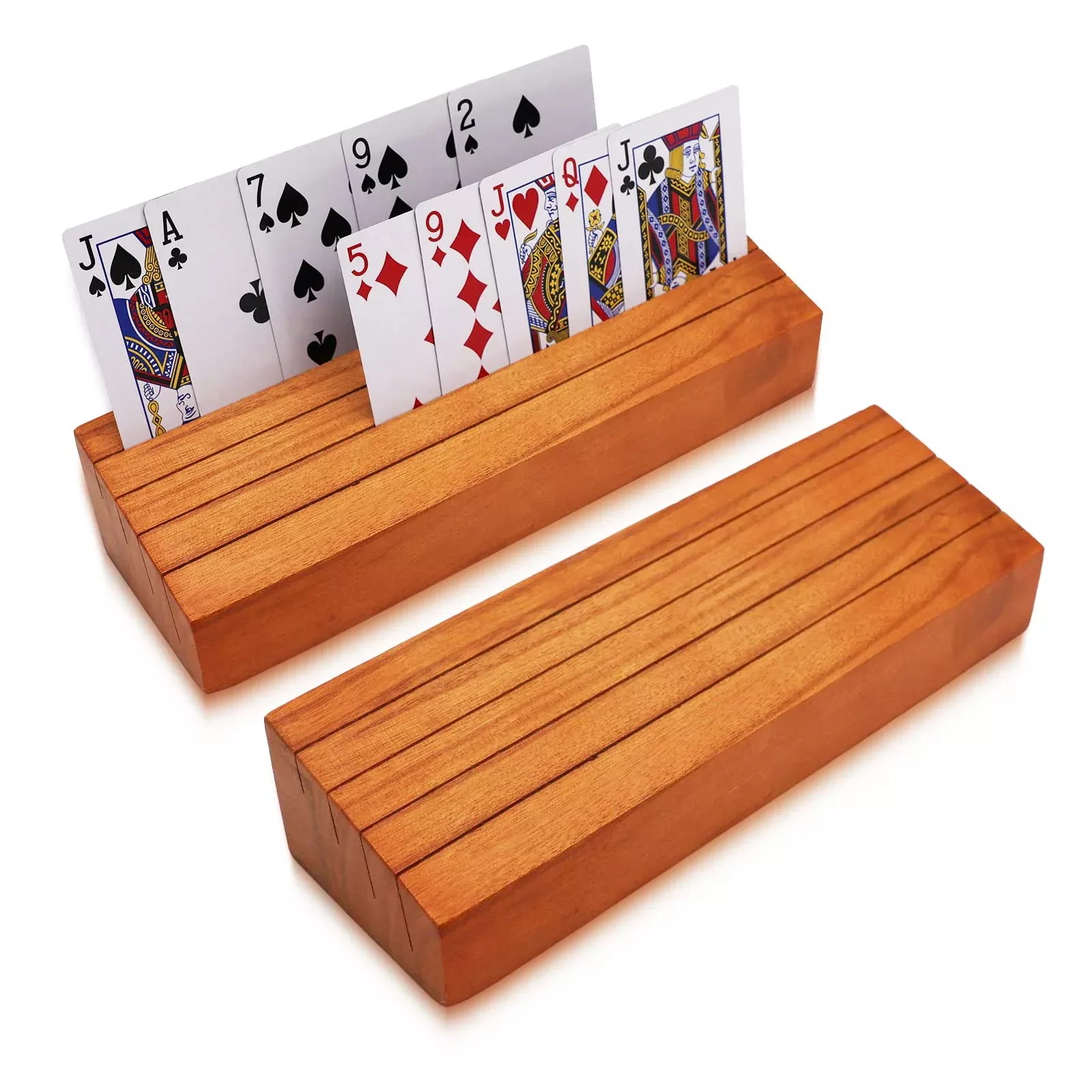 Card Deck Stand Set Of 2, Playing Cards Holder For Kids Elder, Wood Ho