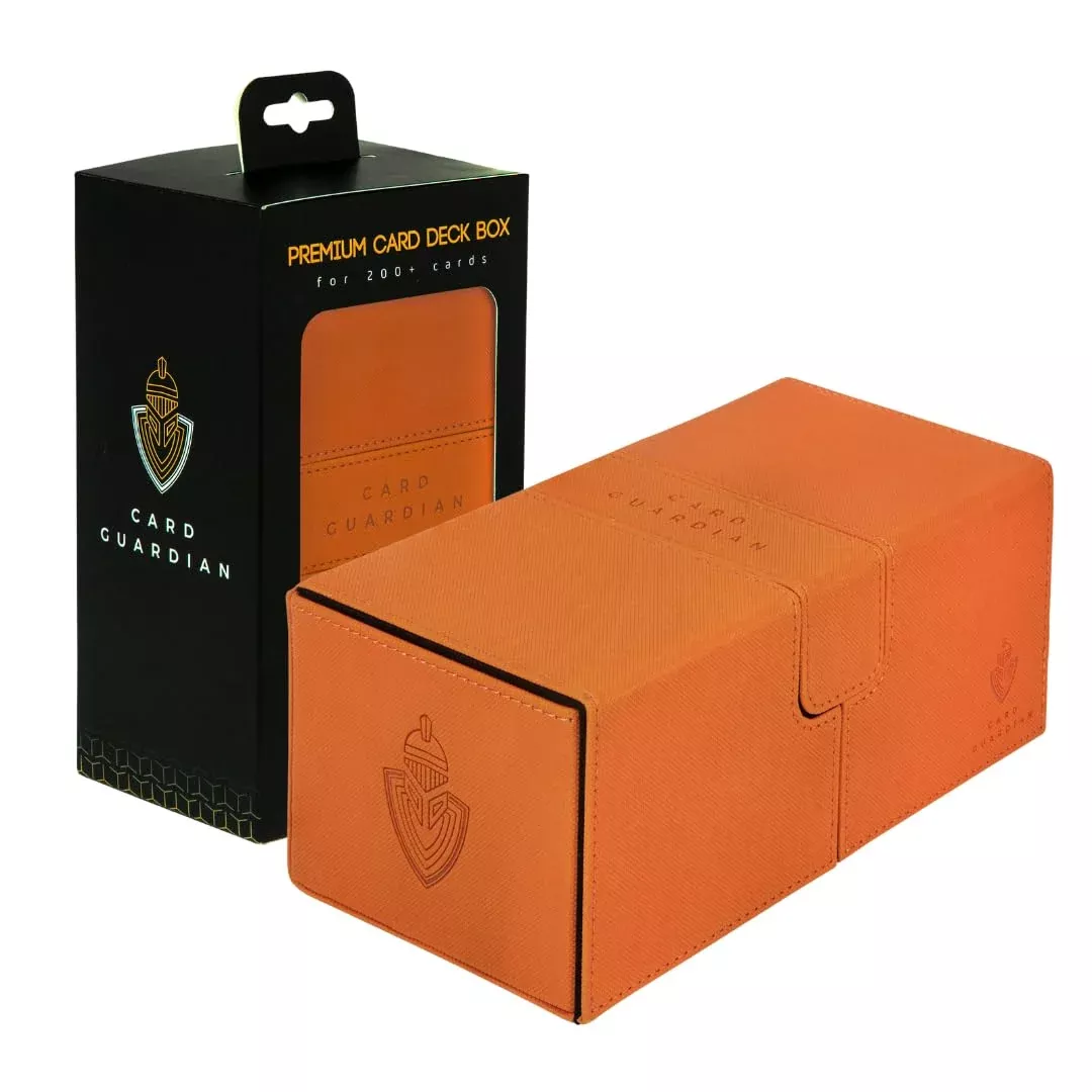Card Guardian - Premium Double Deck Box (Orange) For 200+ Cards Tradin