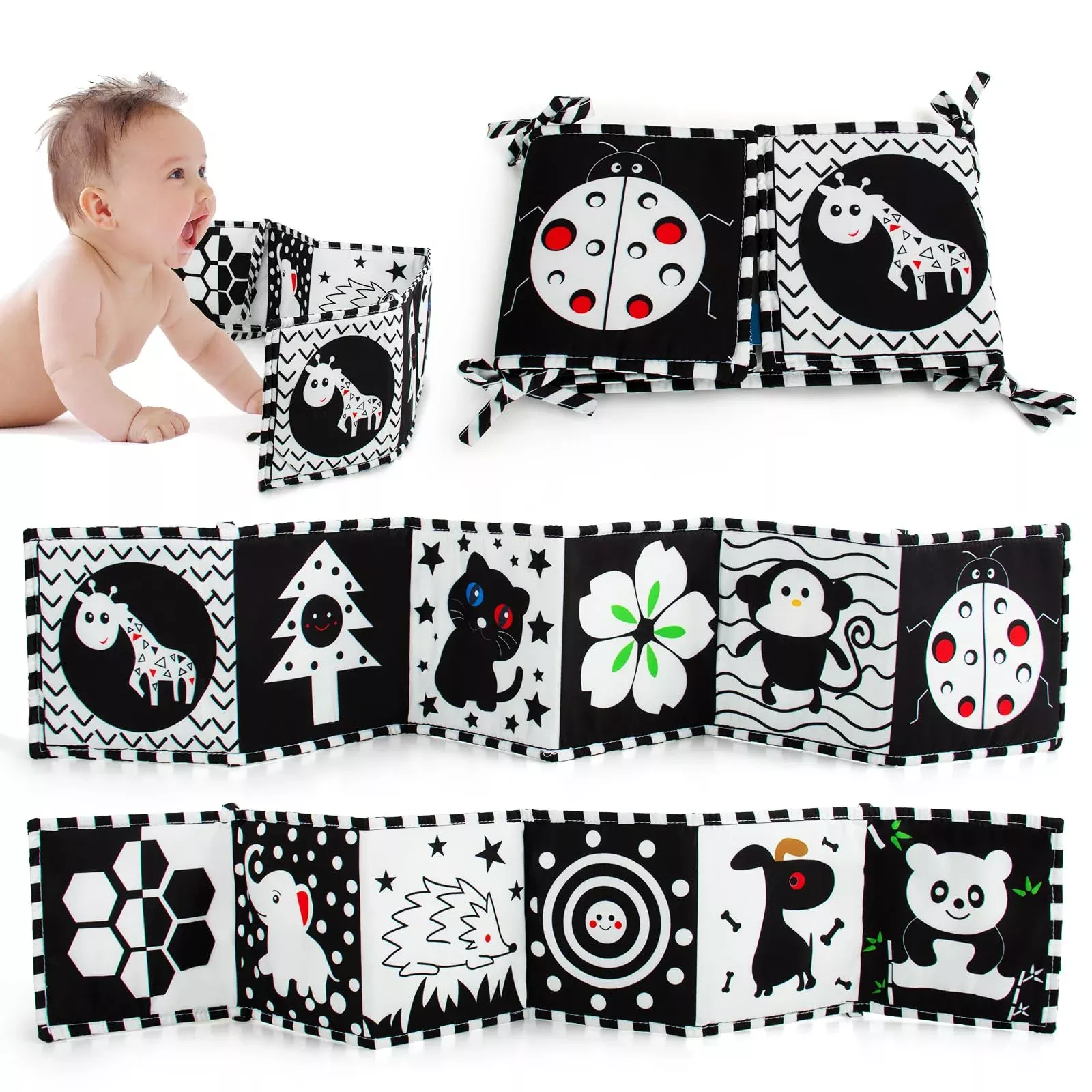 Cawgug Black And White High Contrast Soft Book For Babies 0-12 Months
