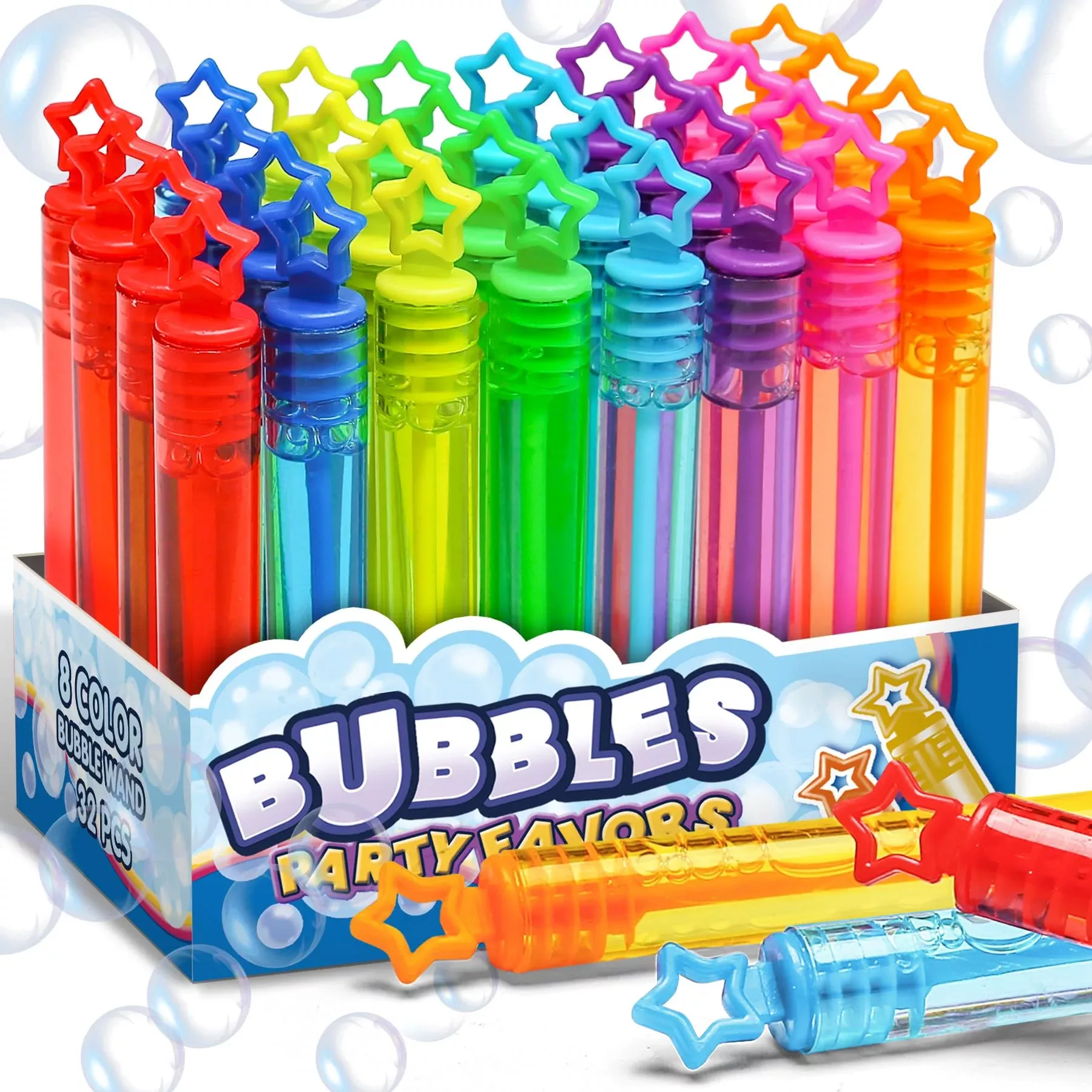Cawiew Colorful Star Bubble Wands, 4.2" Neon, 32