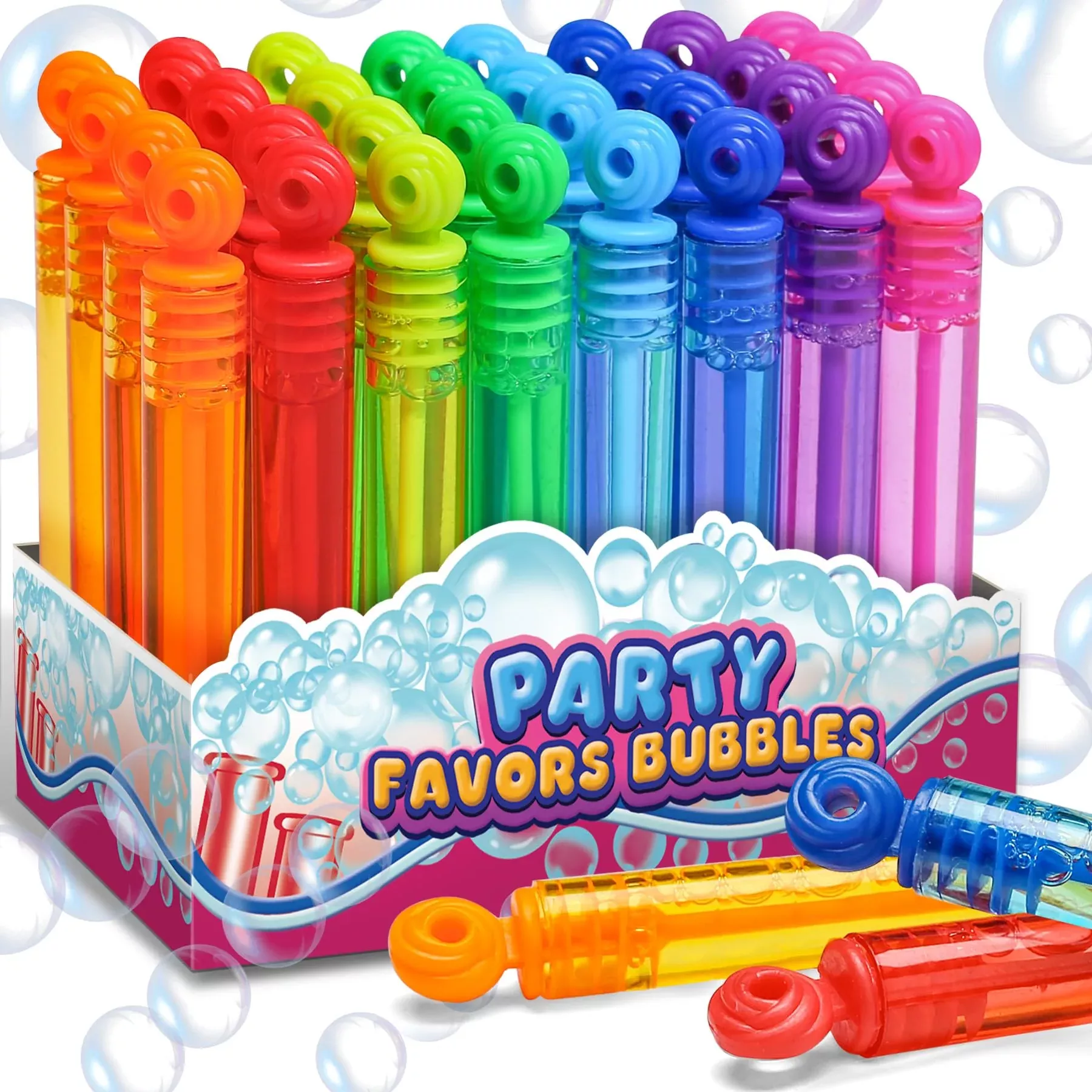 Cawiew Mini Bubble Wand Assortment 32 pcs, 4.2", Rainbow