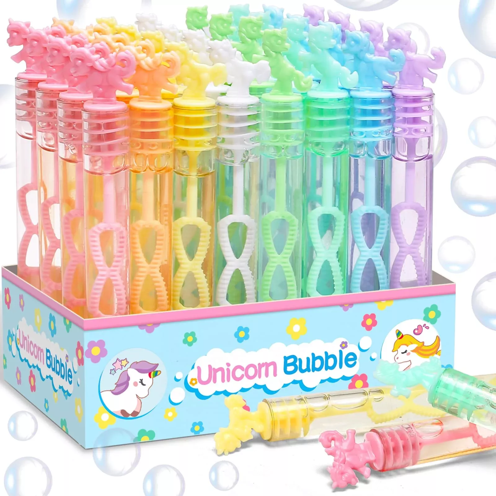 Cawiew Unicorn Bubble Wands Set, 4.2in, 32 Pack,