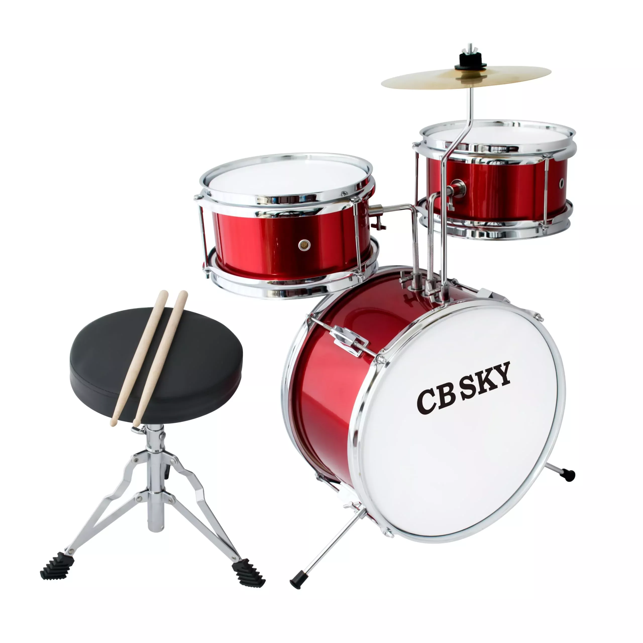 CB SKY Kids Drum Set - 5-Piece Beginner Kit, 13" Bass Drum, Stainless