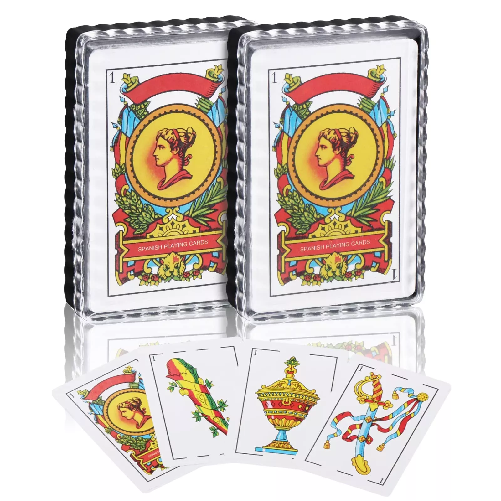 CDBXRA Spanish Playing Cards - 2 Decks, Plastic Material, Briscas Card