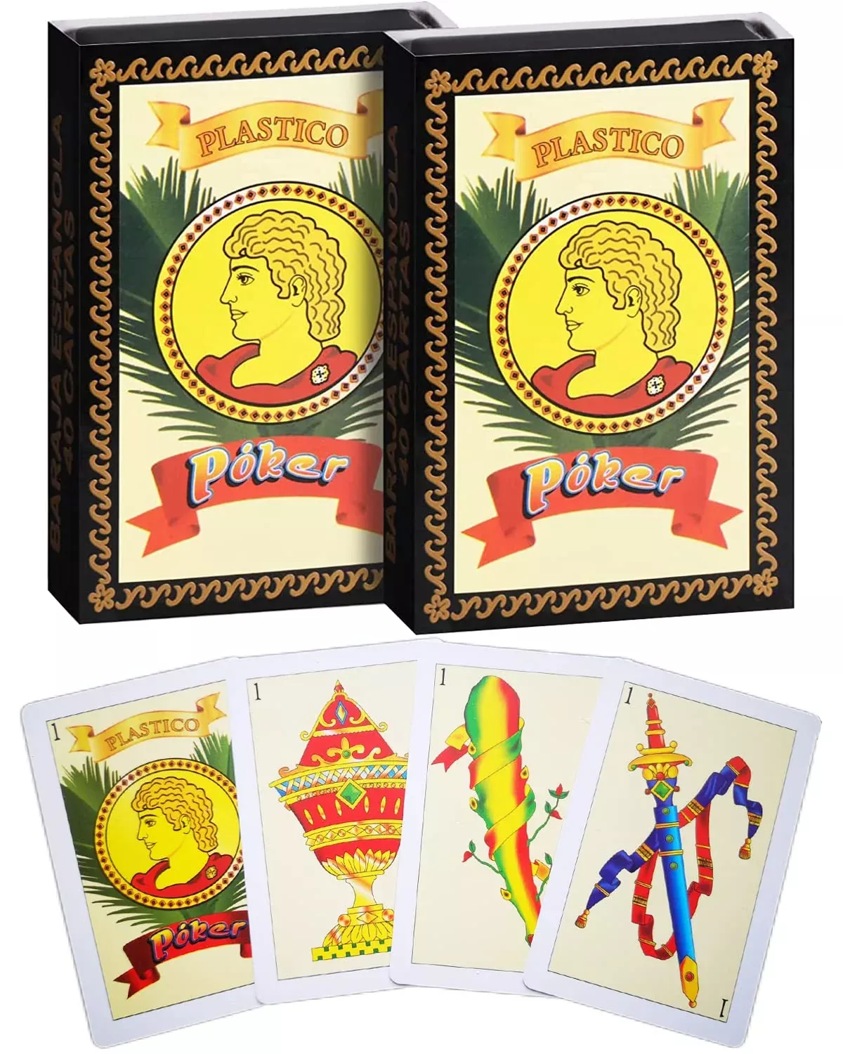 CDBXRA Spanish Playing Cards - 2 Decks, Plastic Material, Multicolor,