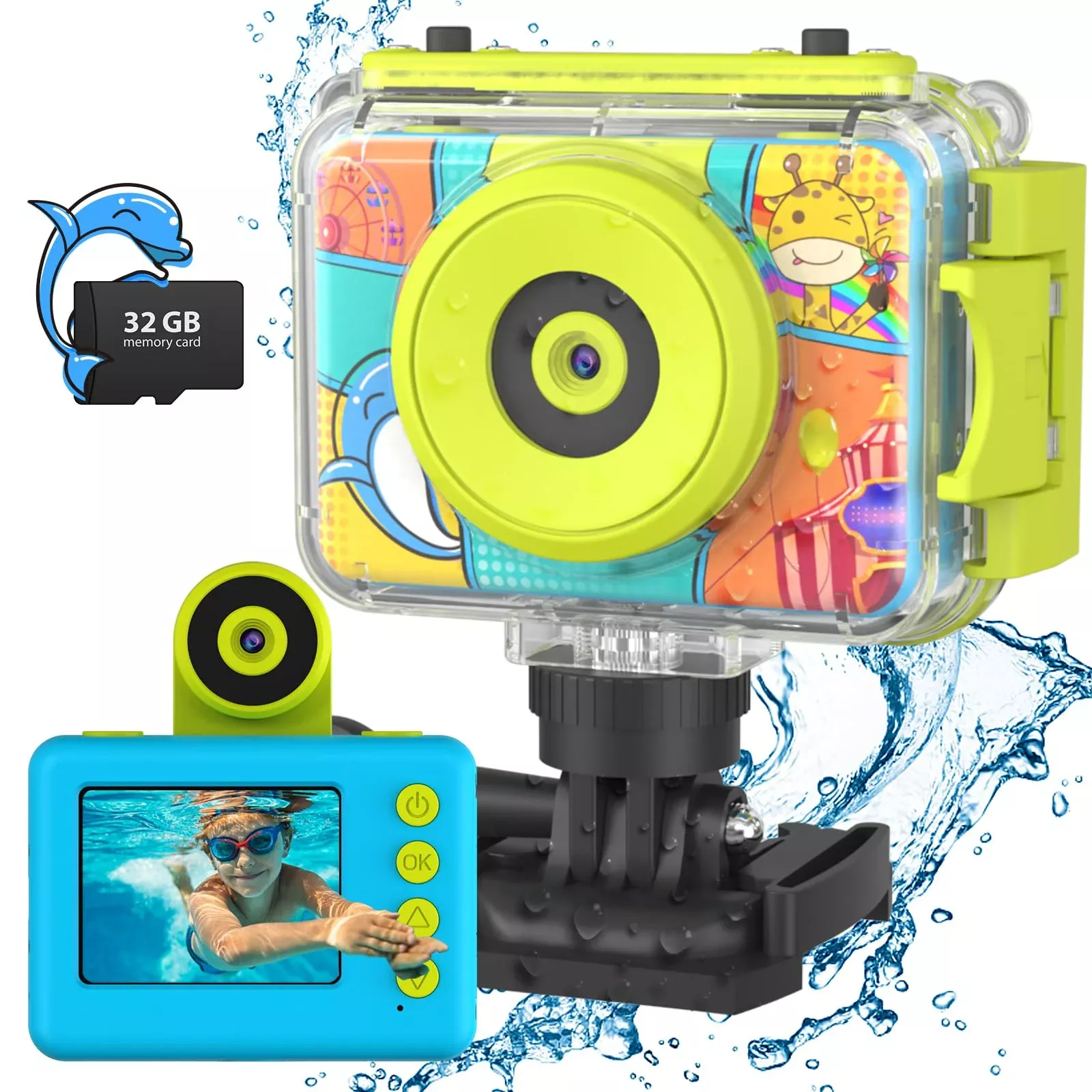 CHAKEYAKE Kids Digital Camera - 20MP Waterproof Selfie Camera for Ages