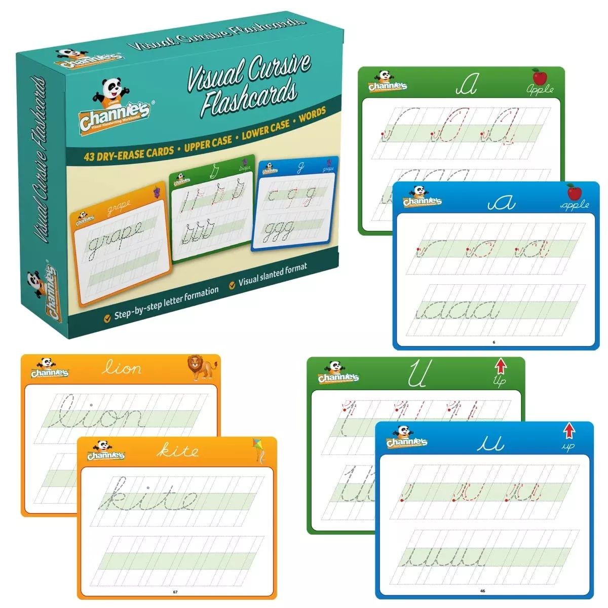 Channie's Cursive Handwriting Flashcards Kit for Kids - Medium Size