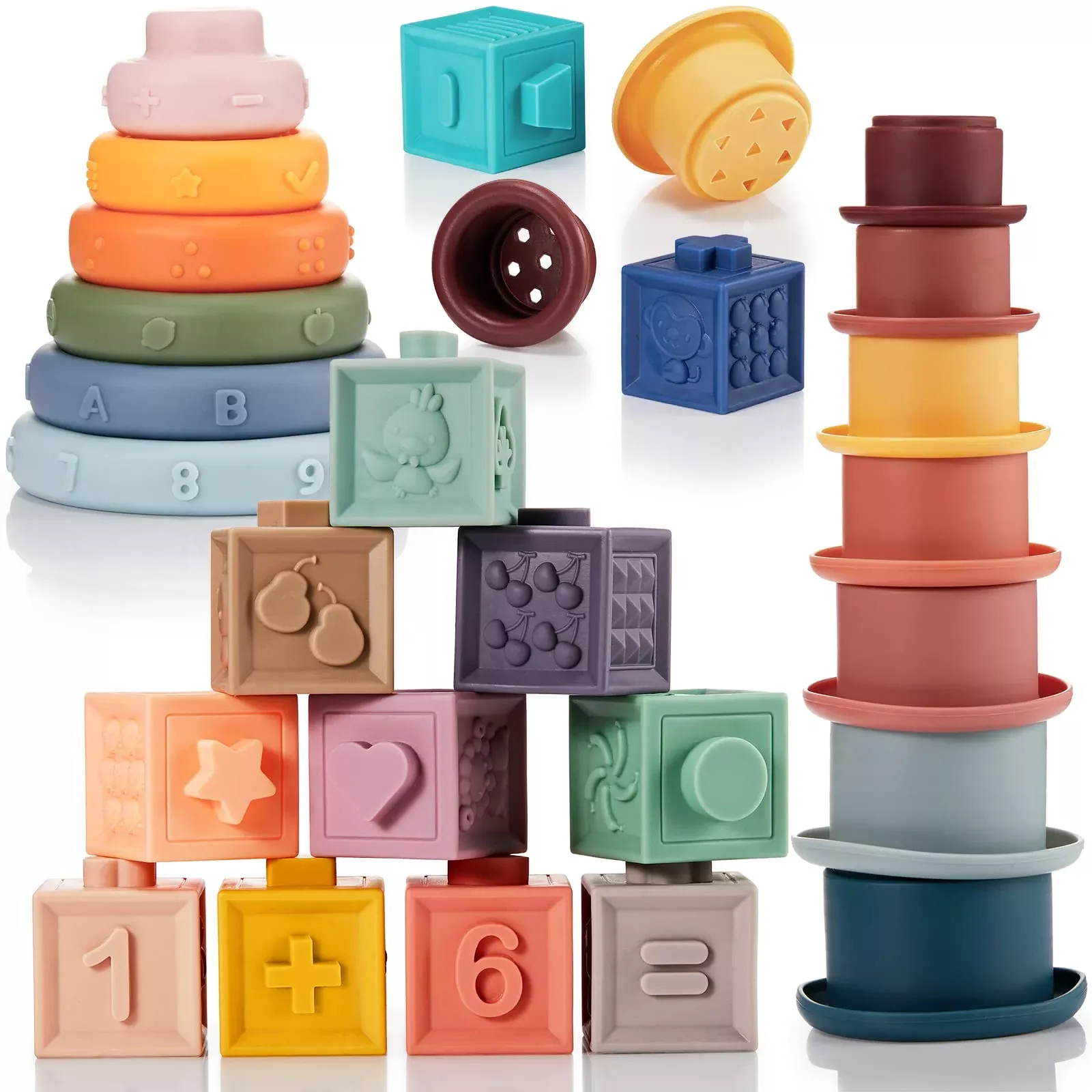 Charniol 3 Set Montessori Toys For Babies Soft Baby Stacking Block Bab