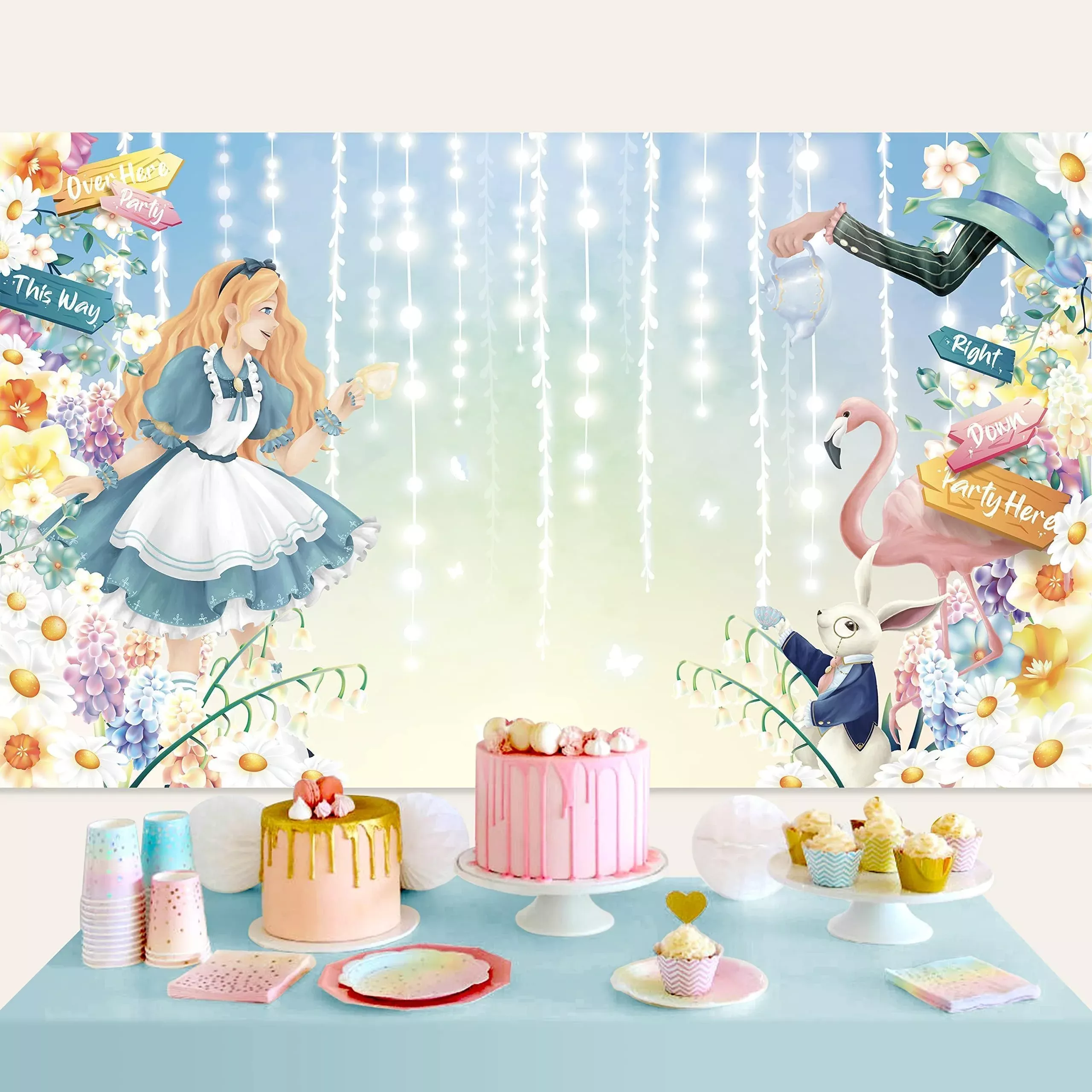 Cheerland Alice in Wonderland Backdrop 5x3 ft Multicolor Fabric