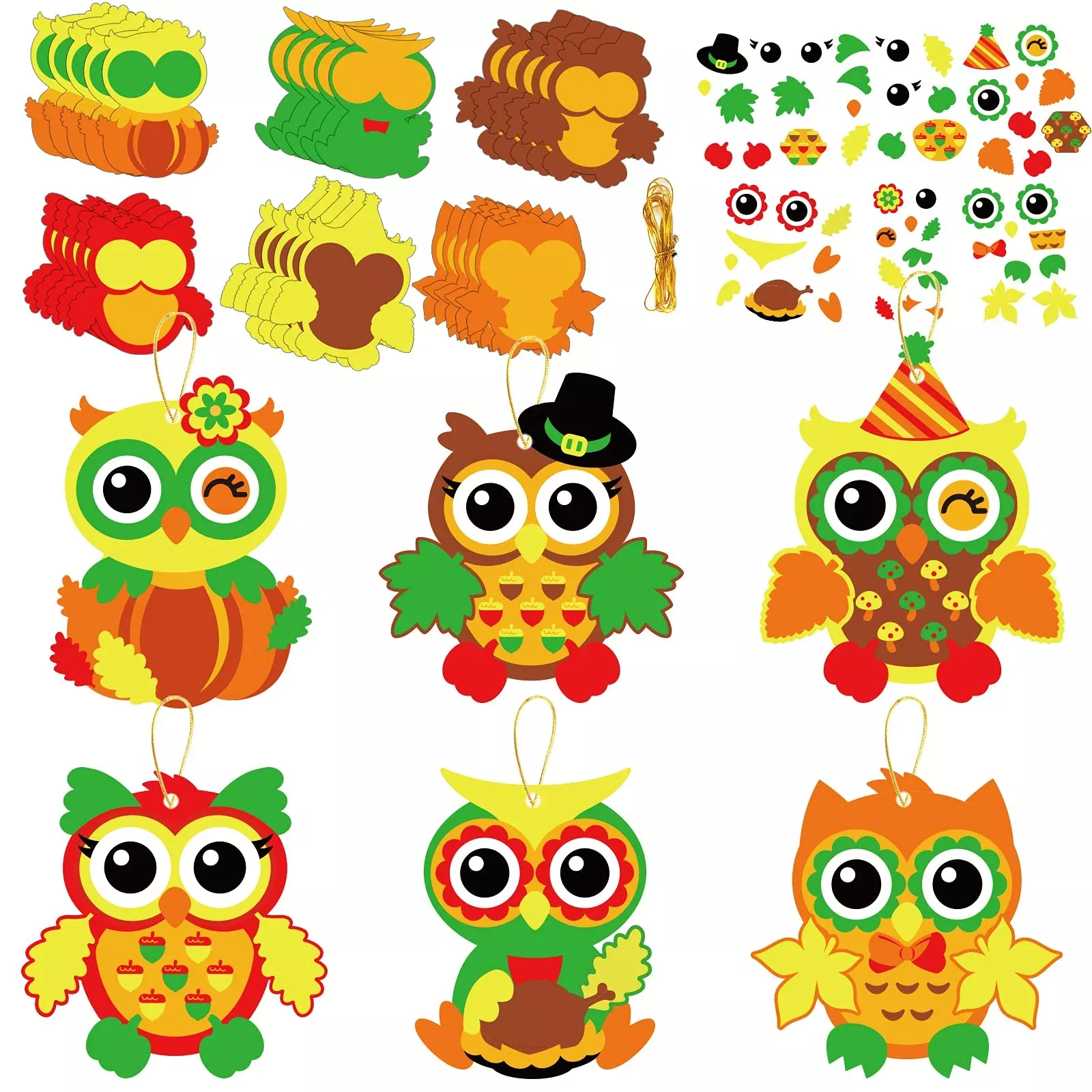 chiazllta Fall Owl Craft Kits - 30 Body Cards, Multicolor, Small