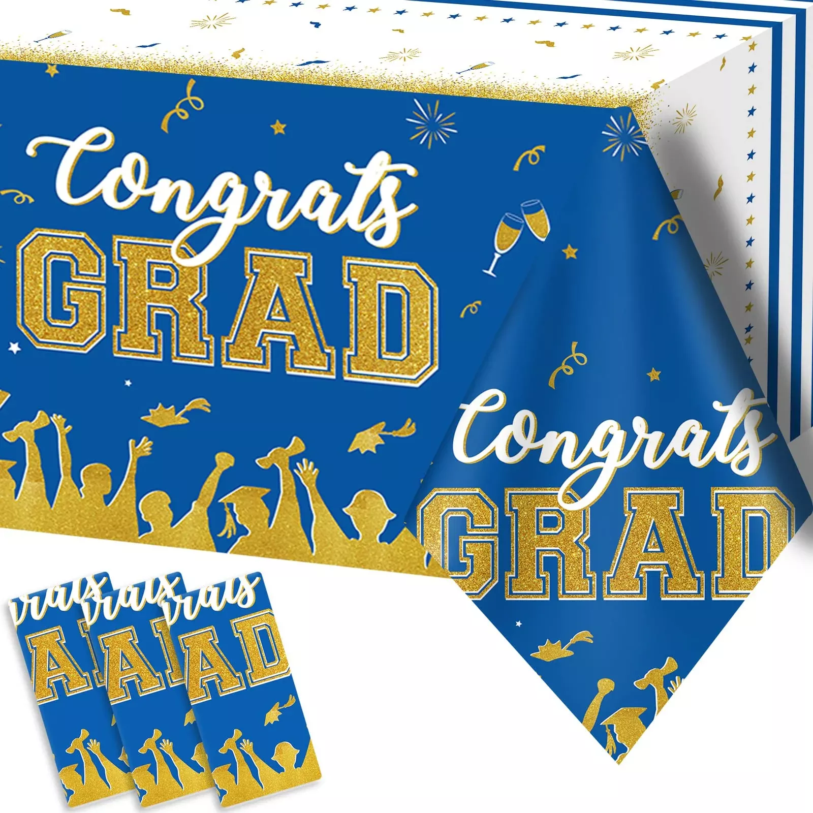chiazllta Graduation Tablecloths, Blue & Gold, 54x108in,