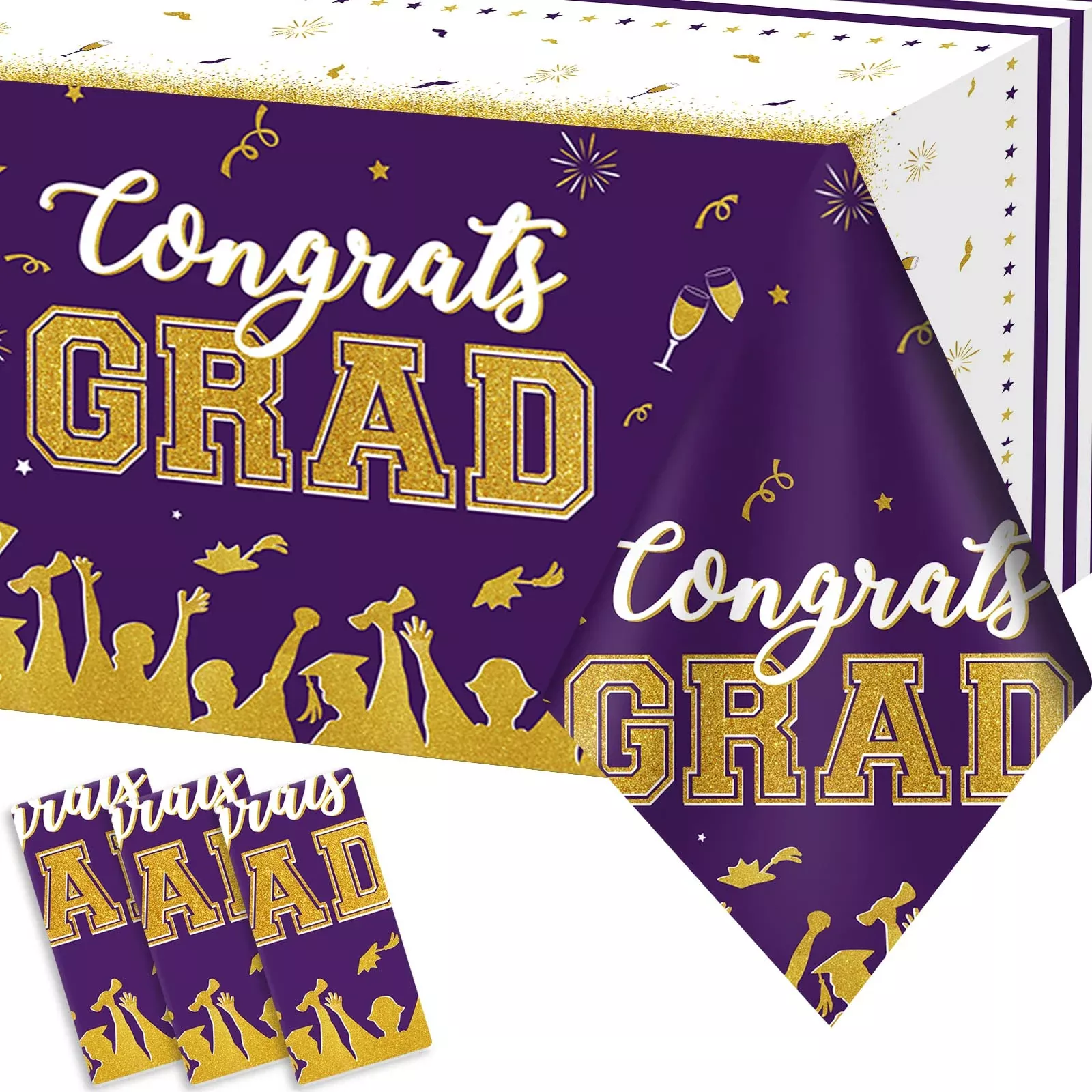 chiazllta Graduation Tablecloths, Purple & Gold, 54"x108",