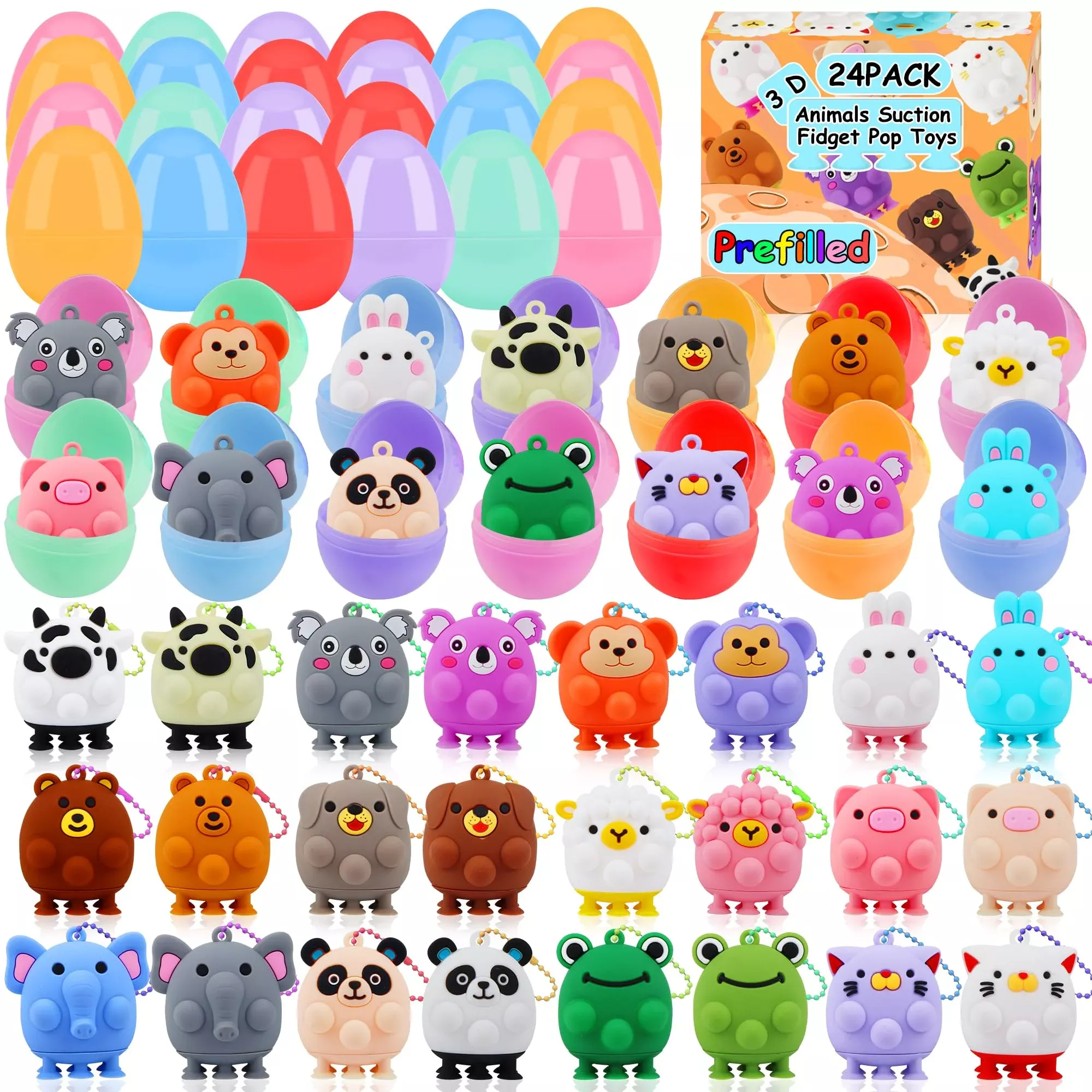 ChildFun Prefilled Easter Eggs with Animal Pop Toys, Multicolor, 24 PCS