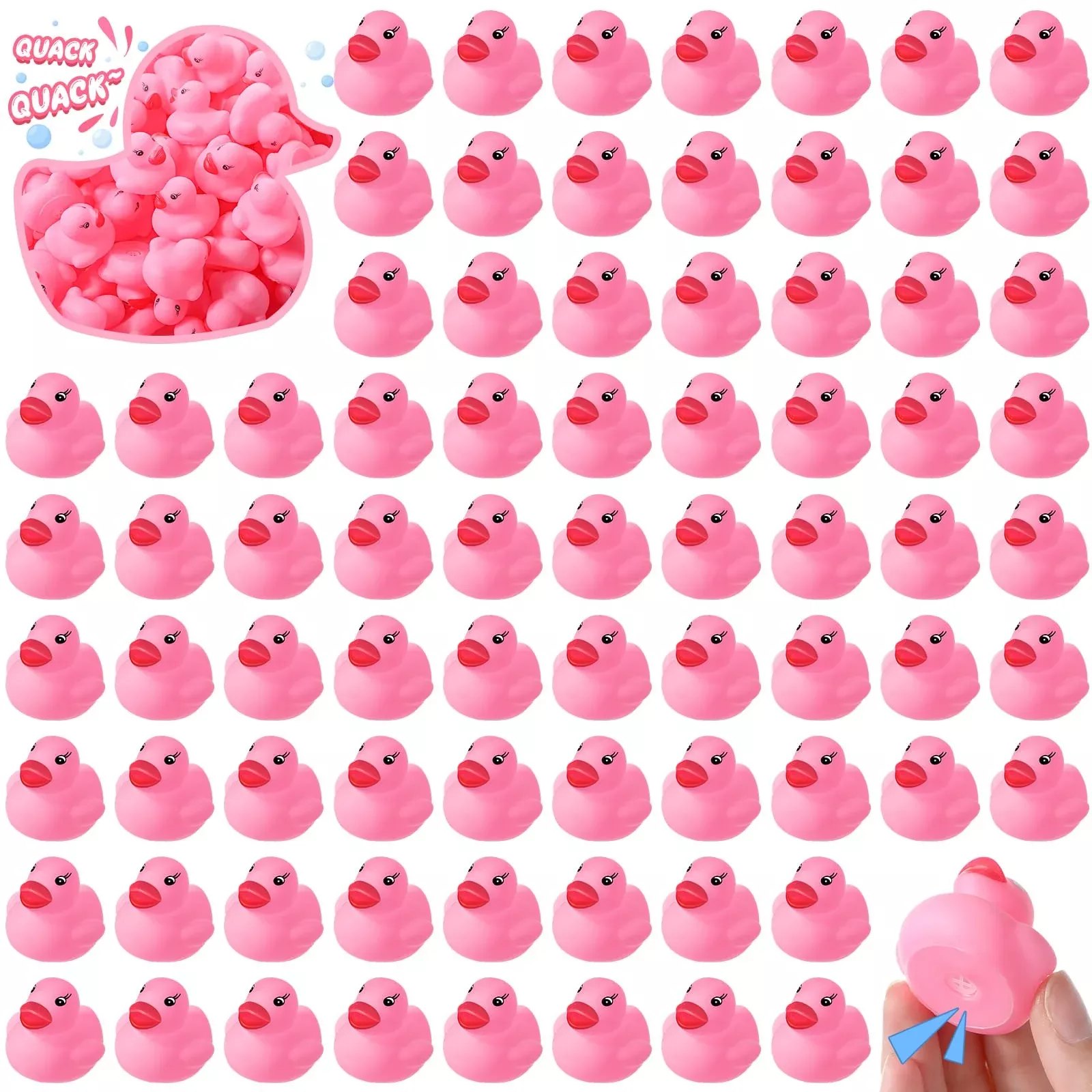 Chitidr Mini Rubber Duck Bath Toys - 200 Squeaky Pink Ducks, Small Siz