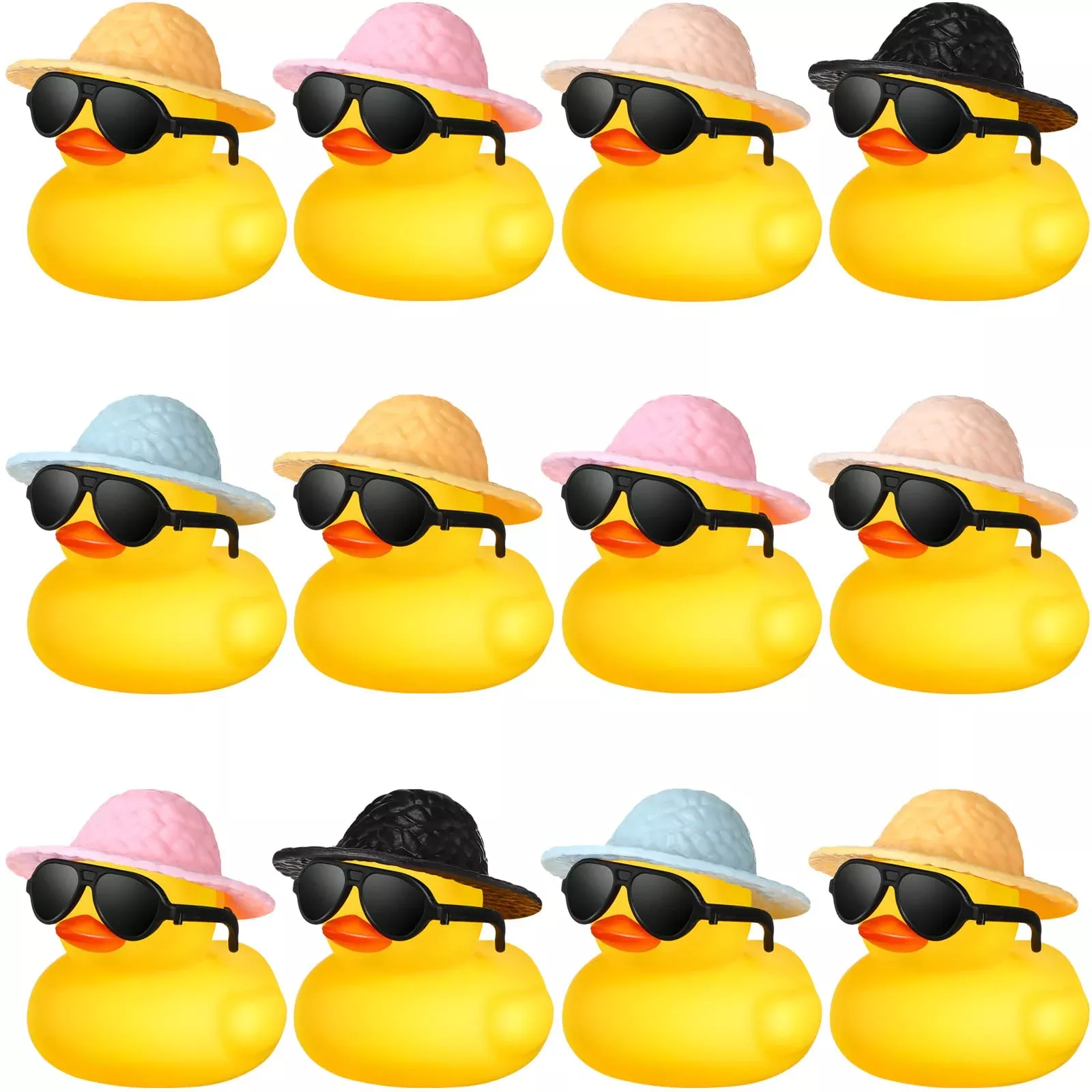 Chivao 12 Pcs Mini Rubber Ducks With Sunglasses/ Glasses And Hats/ Nec