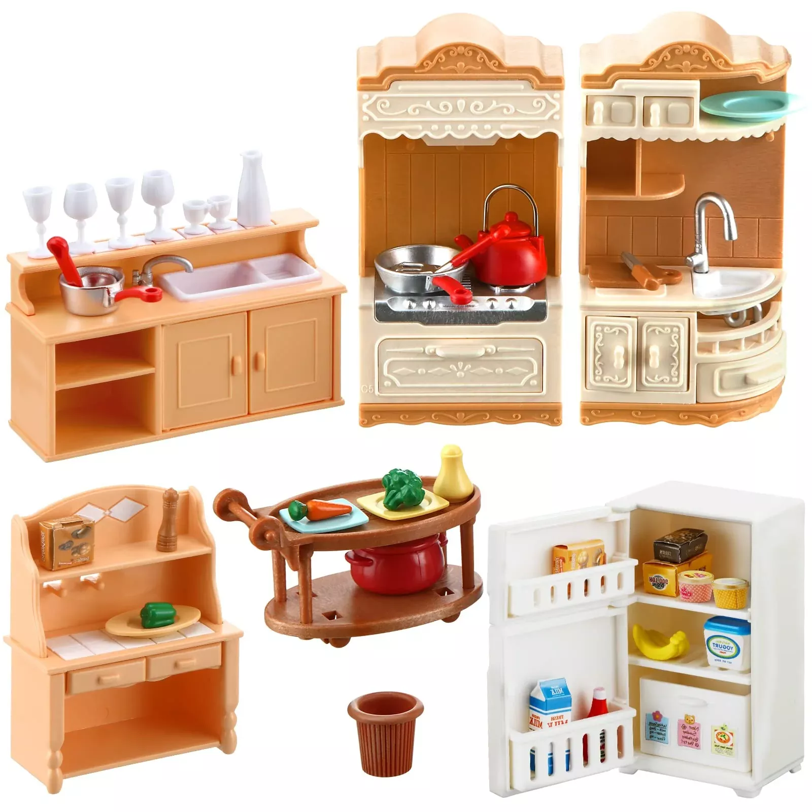 Chivao Dollhouse Kitchen Play Set, 43 Pieces, Multicolor, Small