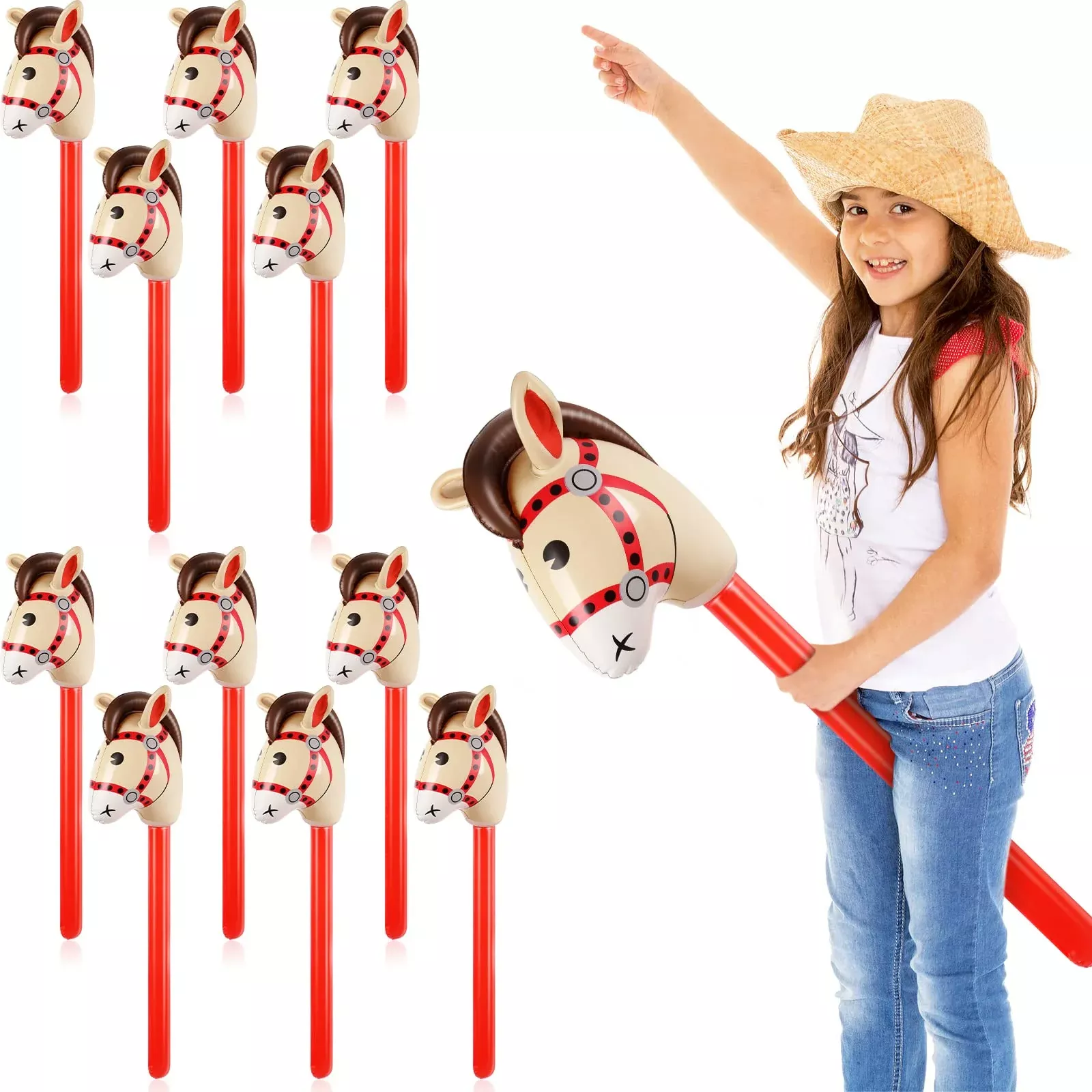 Chivao Inflatable Horse Stick - 12 Pack - Red - 37.4 Inches