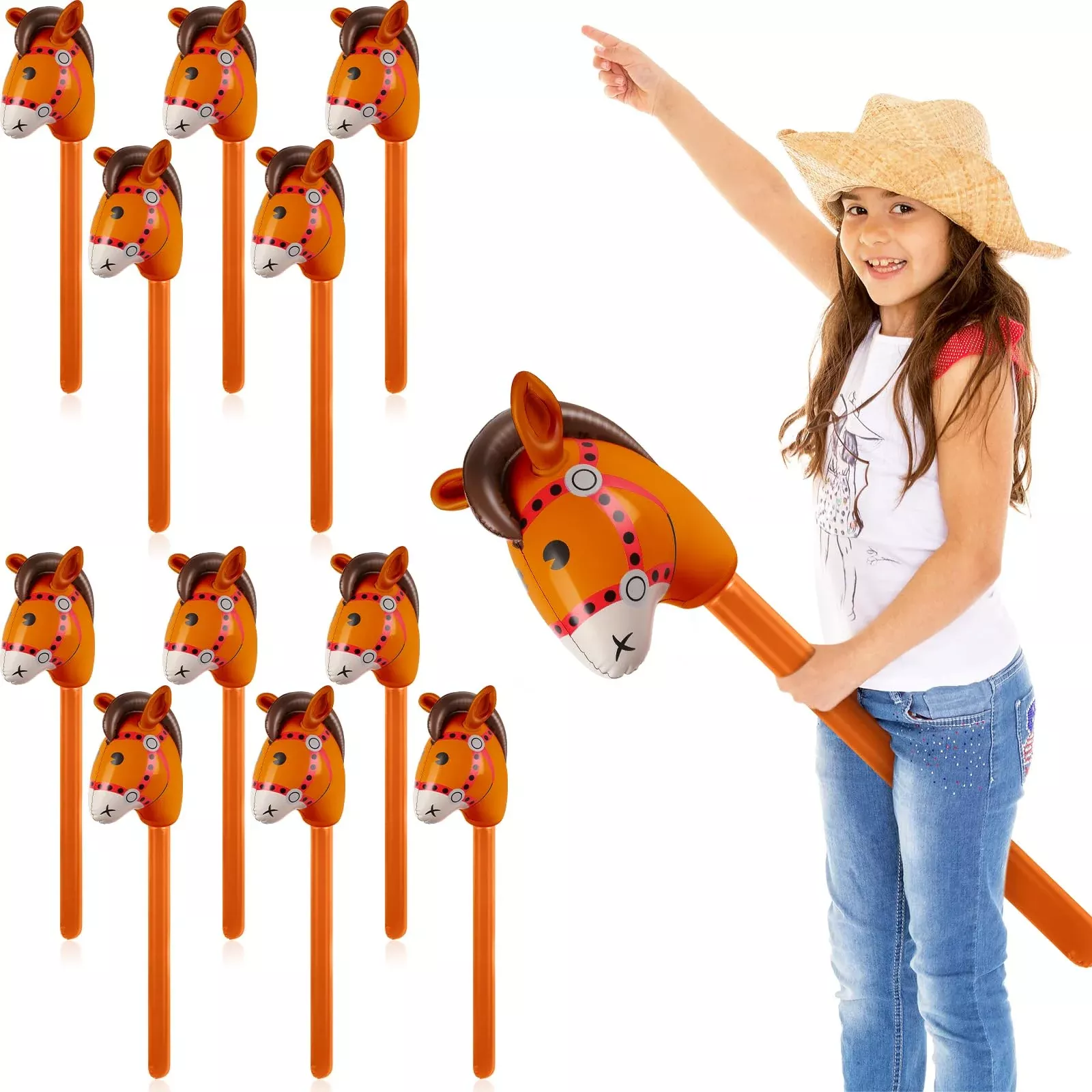 Chivao Inflatable Horse Stick 37.4 Inches Brown Pack of 12